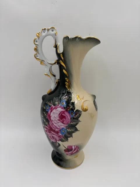 Antique Hand-Painted Nippon Porcelain Ewer with Roses & Gilt Handle - Thumbnail 3