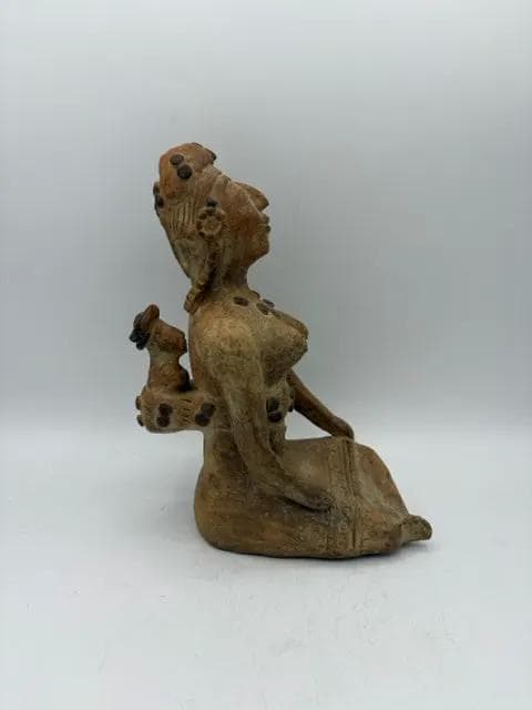 Hand-Carved Folk Art Seated Woman Sculpture – Pre-Columbian Style - Thumbnail 2