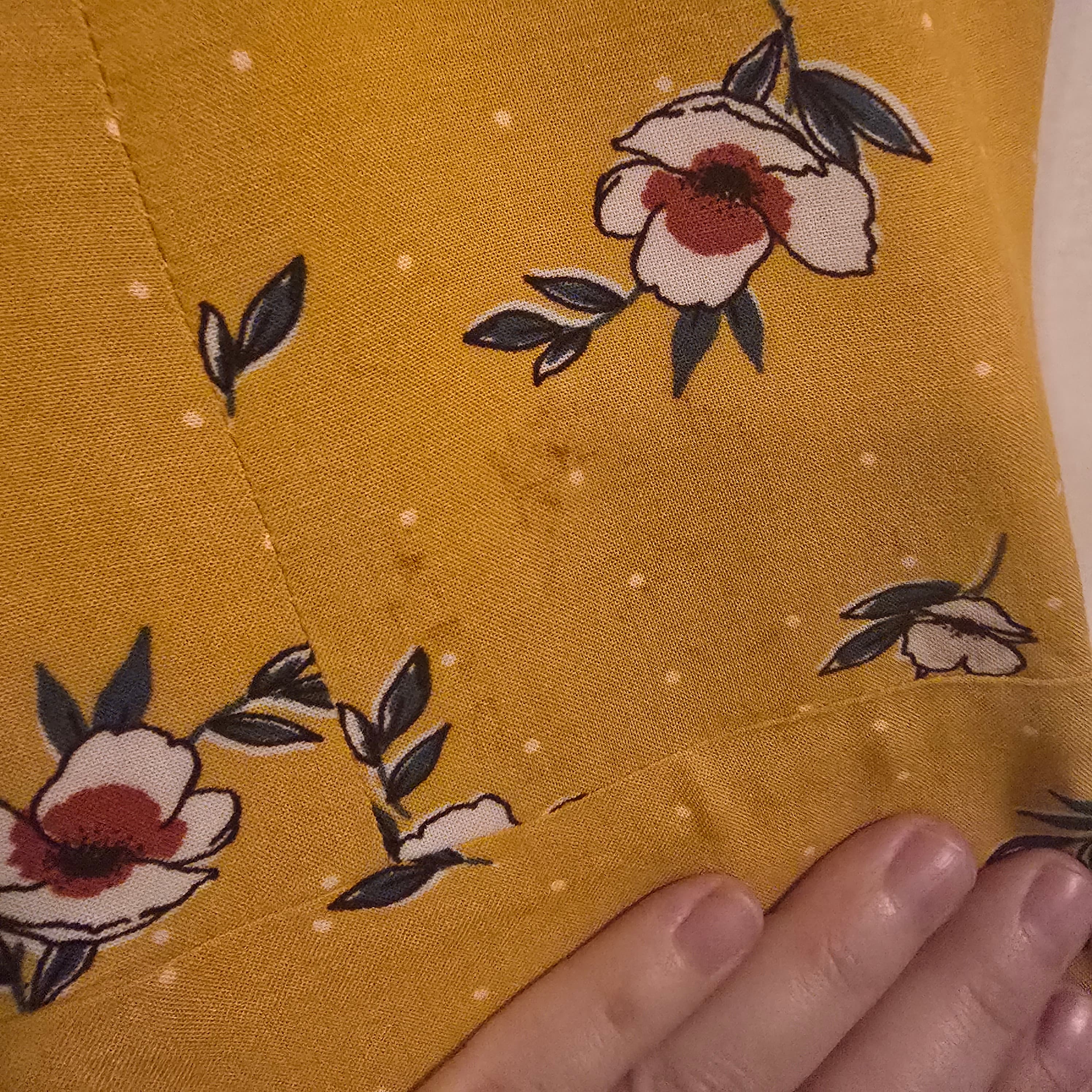 Y2K Blue Rain Floral Button up Yellow A-Line Dress Small - Thumbnail 4