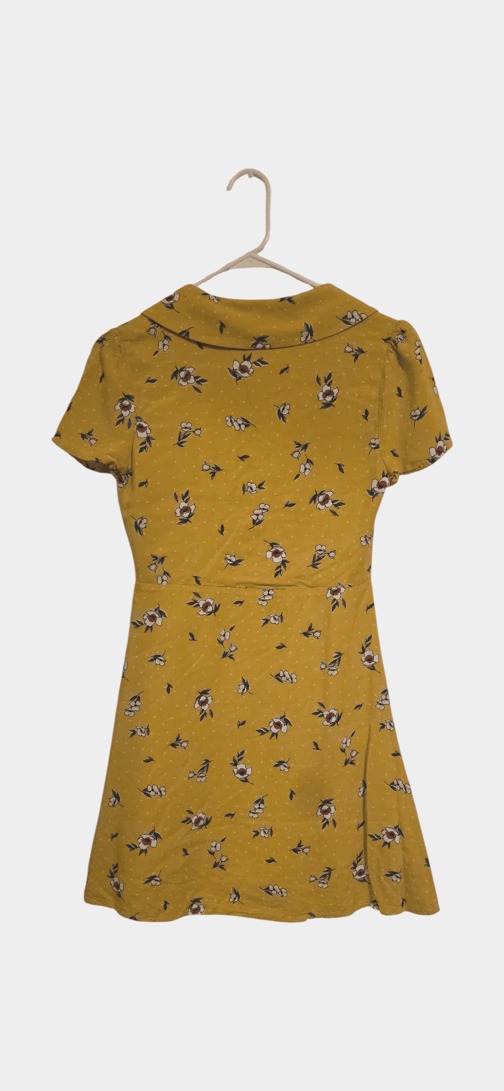 Y2K Blue Rain Floral Button up Yellow A-Line Dress Small - Thumbnail 2