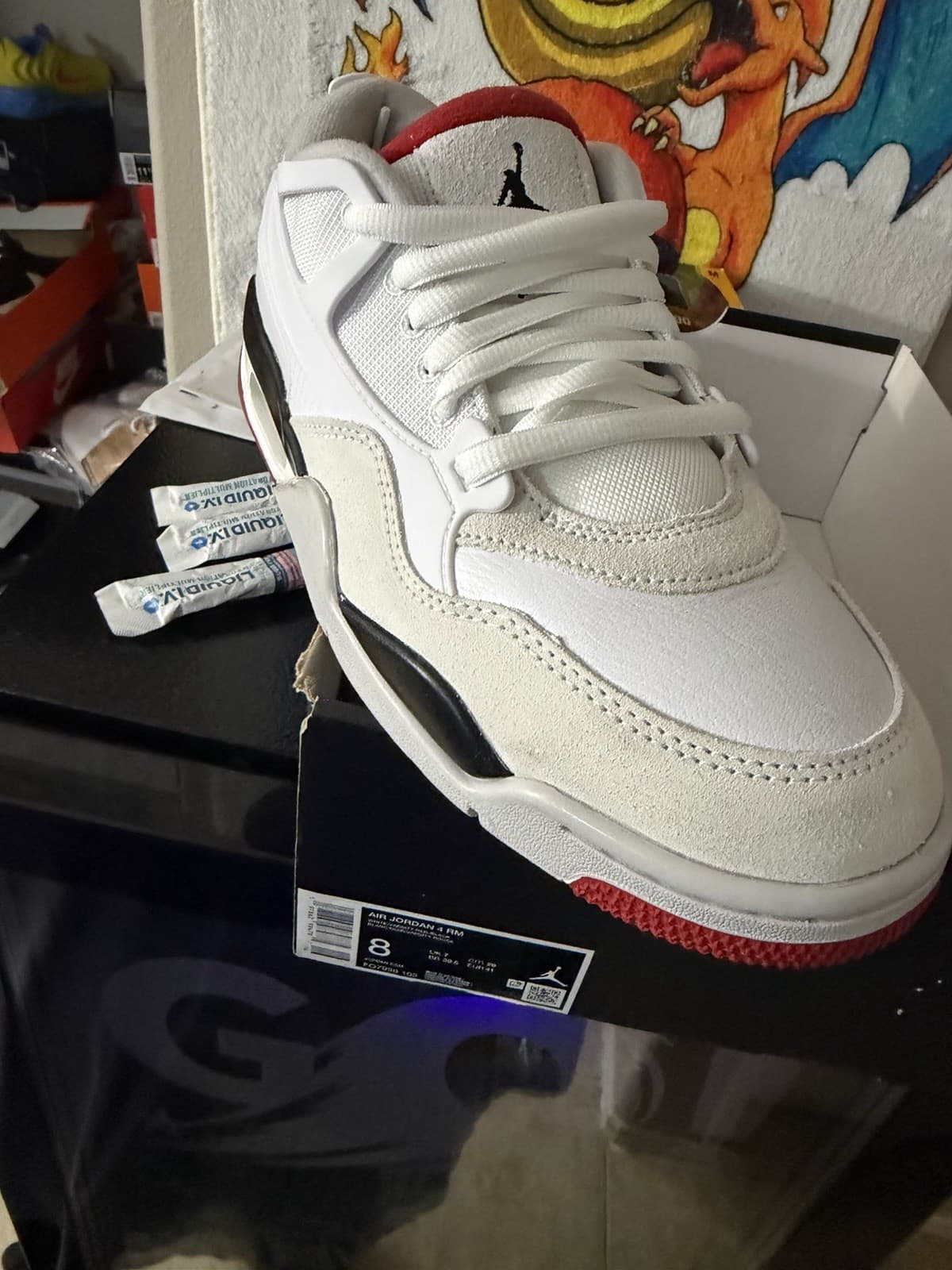 Jordan Air Jordan 4 RM Boys Low Top Sneakers White Black Red Size 8 - Thumbnail 2