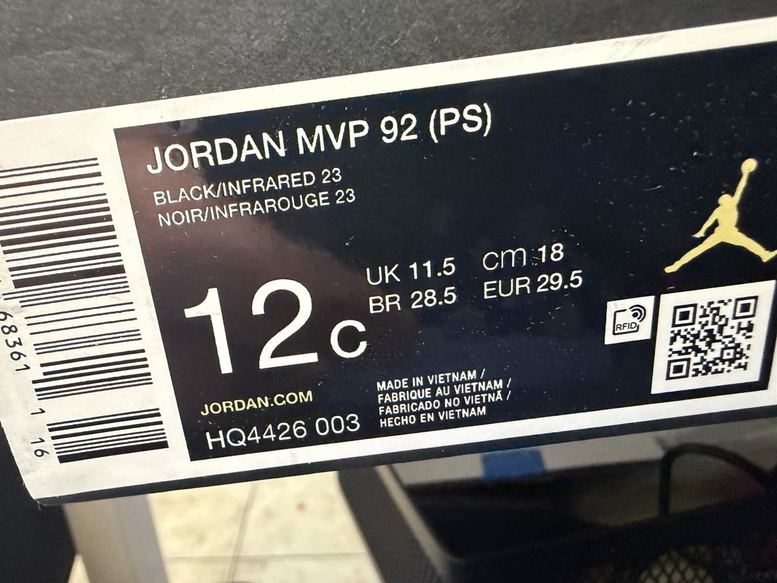 Jordan MVP 92 (PS) Unisex Kids Lace-Up Low Top Sneakers US 12C HQ4426-003 - Thumbnail 2