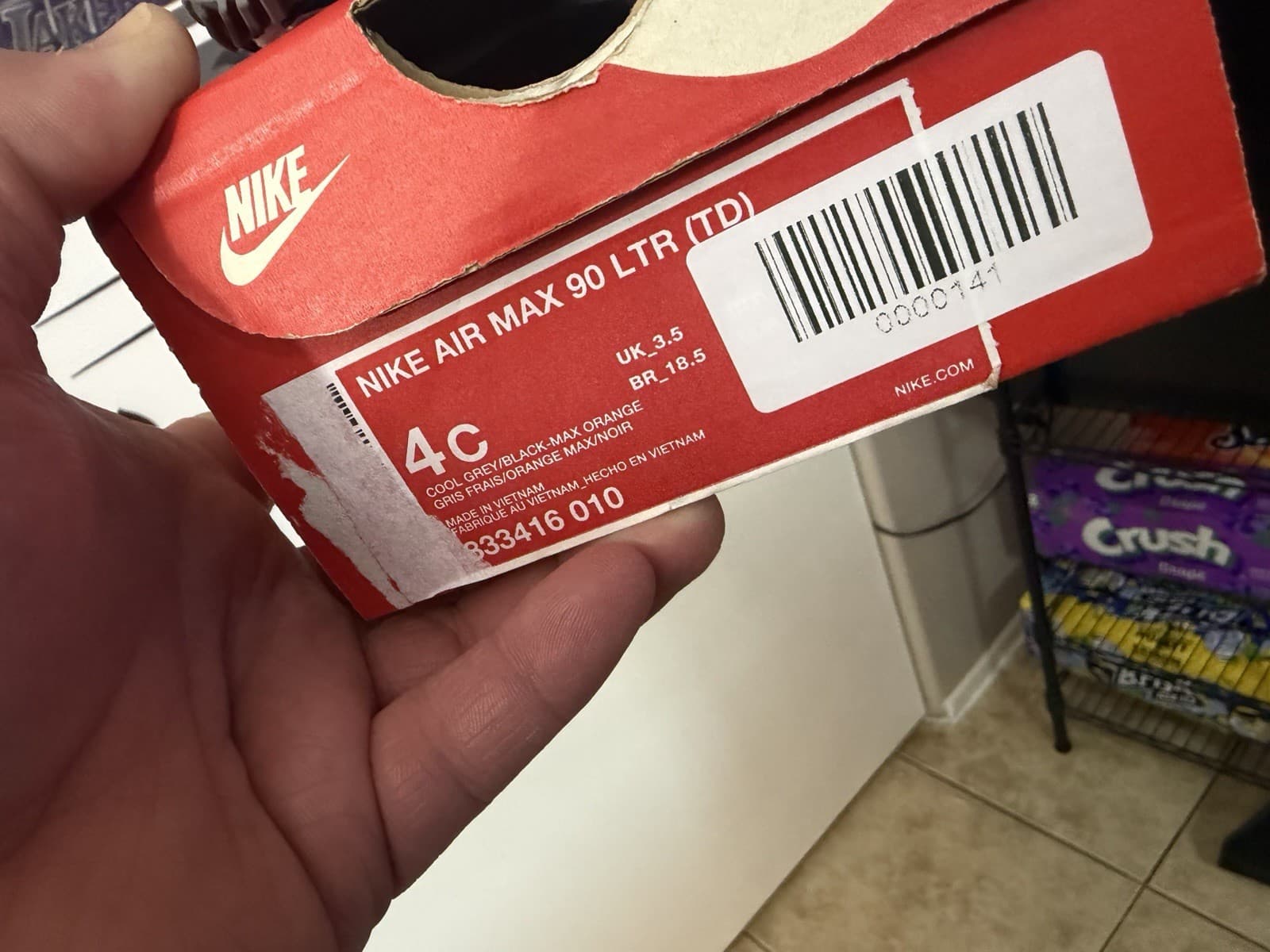 Nike Air Max 90 LTR (TD) Toddler Sneaker 4C Gray Black Orange Leather - Thumbnail 2