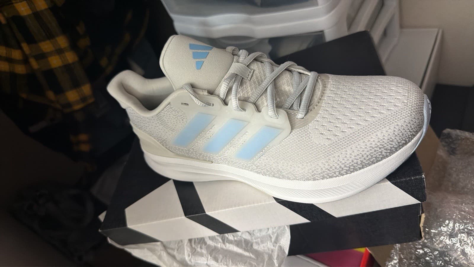 adidas Low Top Lace Up Athletic Sneakers White/Blue Light Blue