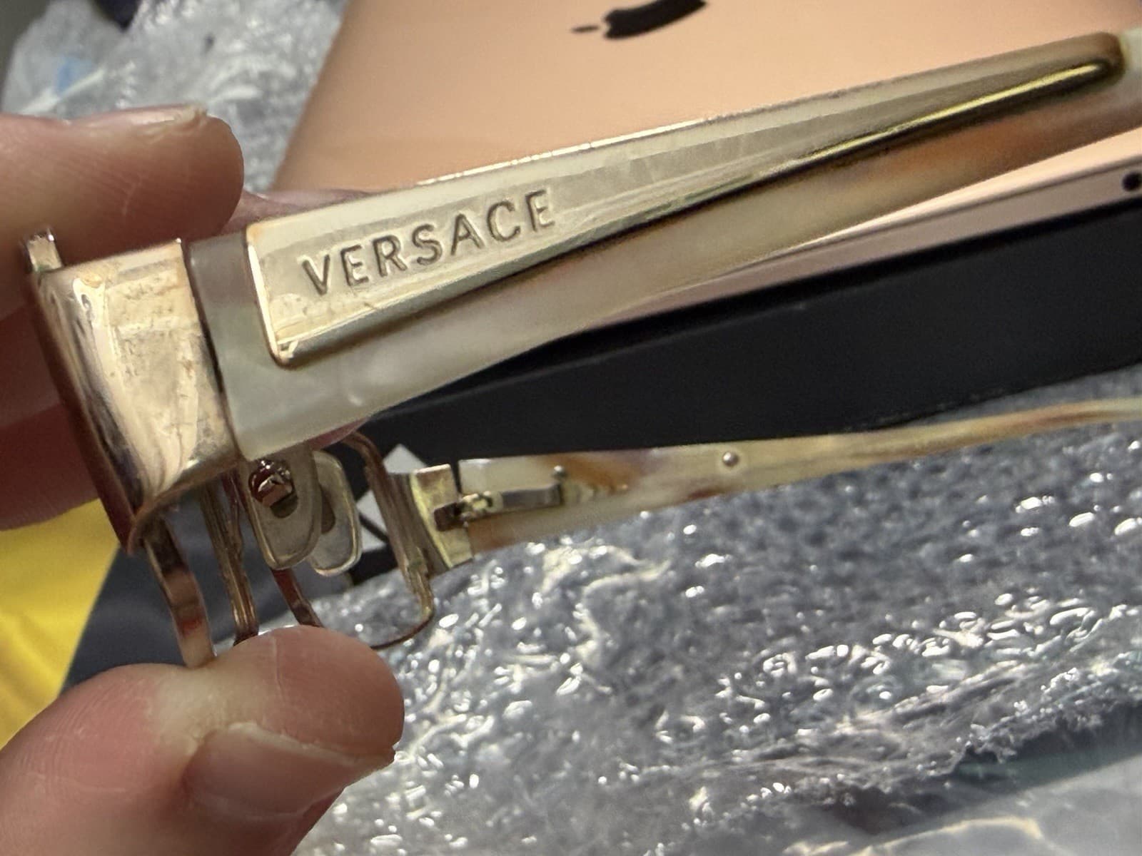 Versace Gold Metal Rectangular Full Rim Eyeglass Frames 53-14-115 - Thumbnail 2