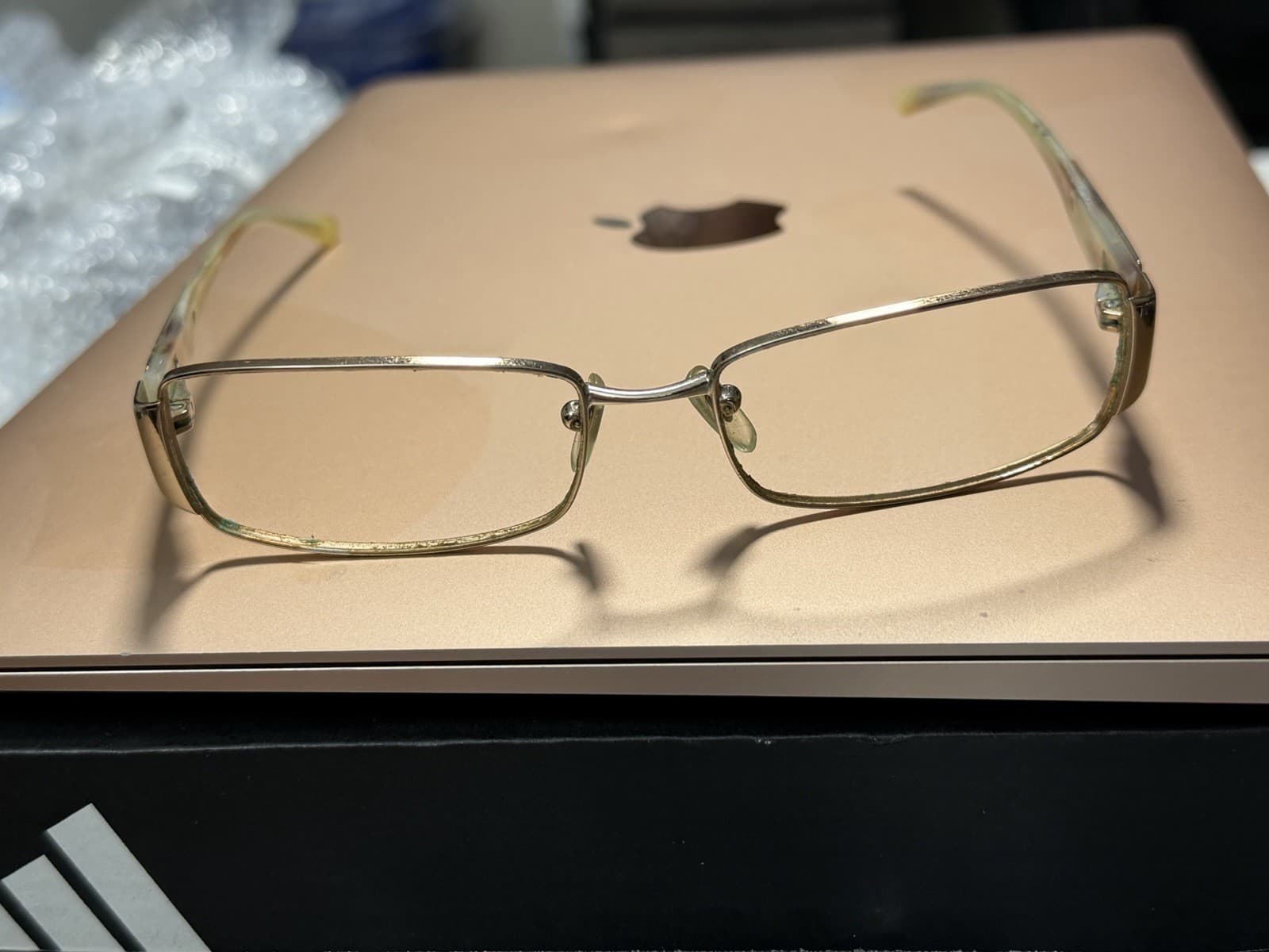 Versace Gold Metal Rectangular Full Rim Eyeglass Frames 53-14-115
