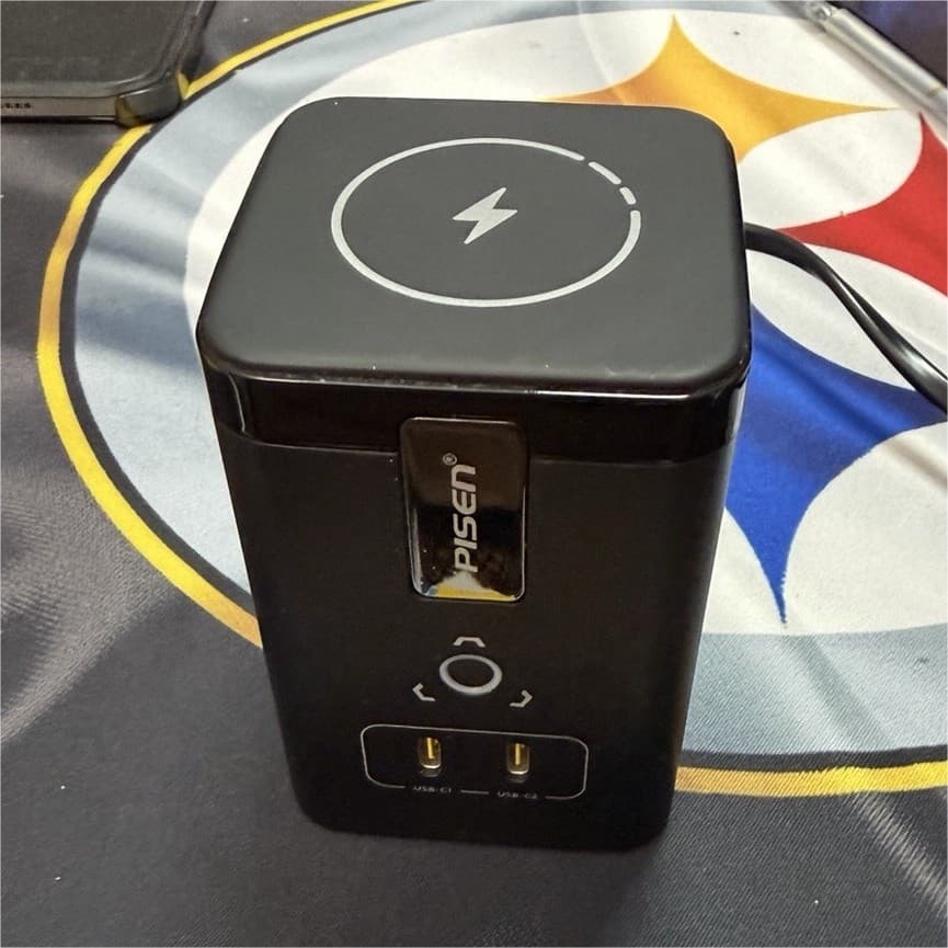 PISEN 3-in-1 Qi Wireless Charging Stand, Dual USB-C Ports, Black Compact