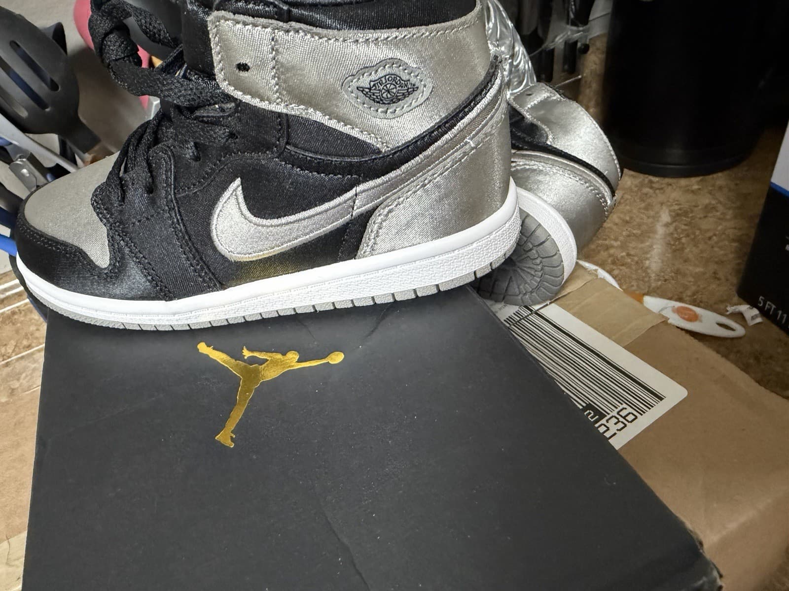 Jordan Air Jordan 1 Boys High Top Sneakers Black Silver White Size 10C - Thumbnail 2