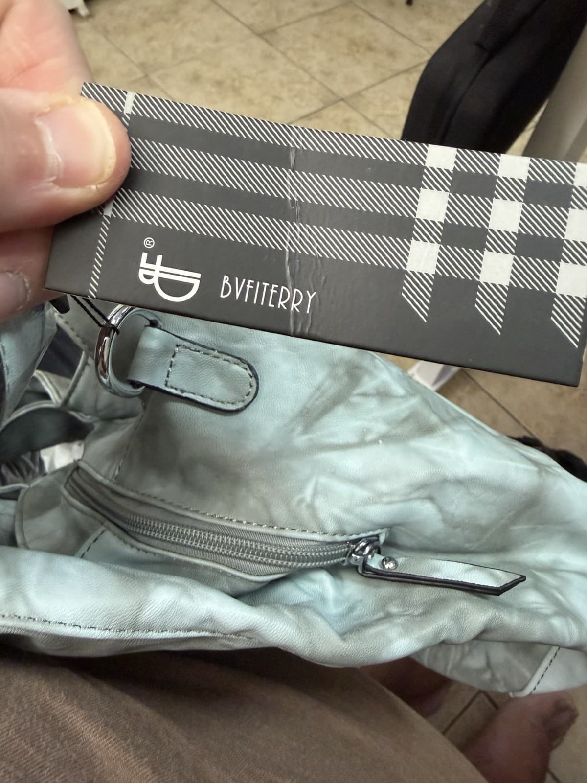 BVFIFERRY Green Crescent Shoulder Bag Zip Closure Lined Inner Pockets Silver - Thumbnail 2