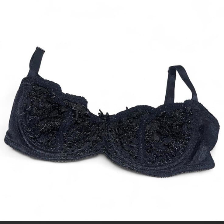 Vassarette XS Black Lace Underwire Balconette Bra Unlined Hook & Eye
