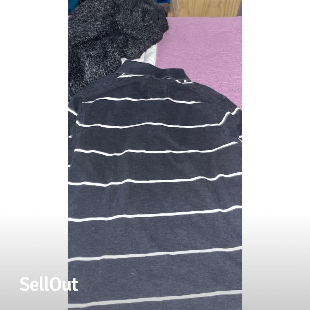 American Eagle Men's L Blue & White Striped Long Sleeve Rugby Polo Shirt Vintage - Thumbnail 7
