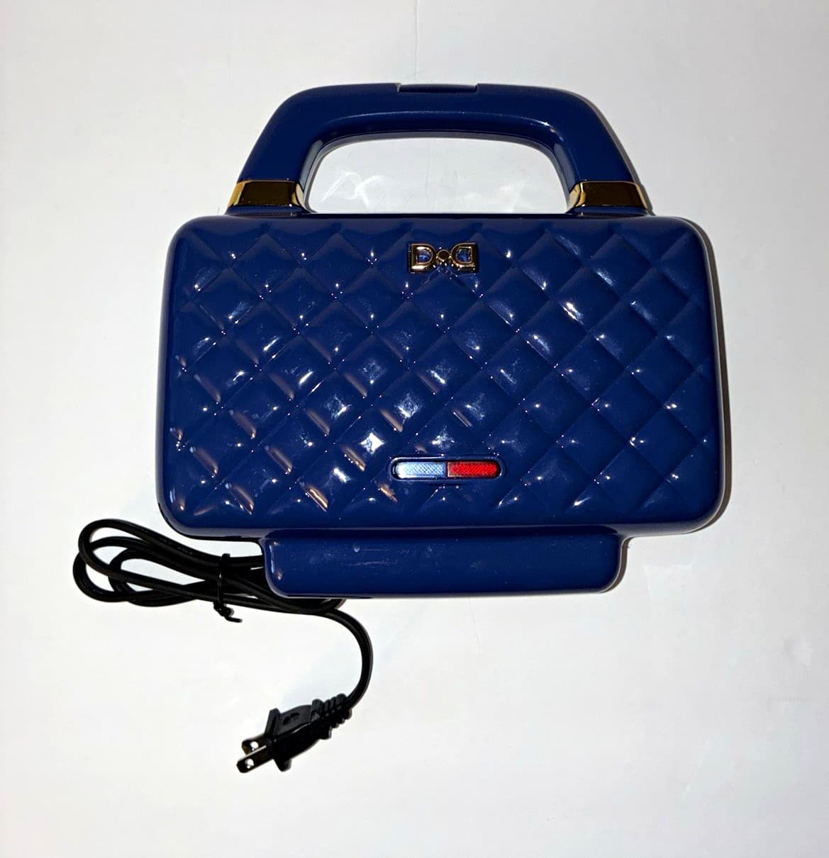 Blue Electric Sandwich Toaster 750W 120V Non-Stick Rectangular Glossy