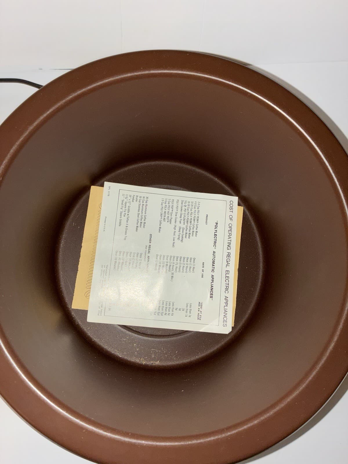 Regal Poly Pop 5.5 Qt Automatic Electric Slow Cooker Brown 1000W 3-Setting - Thumbnail 3