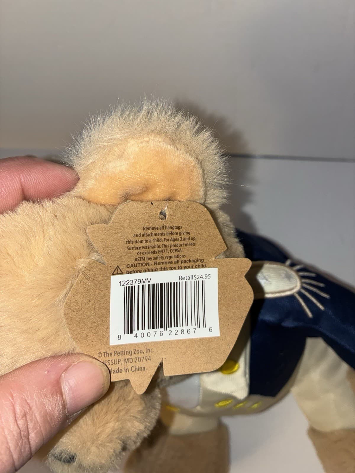 The Petting Zoo Plush Bear Beige Blue White Outfit w/ Ear Tag 122379MV - Thumbnail 4