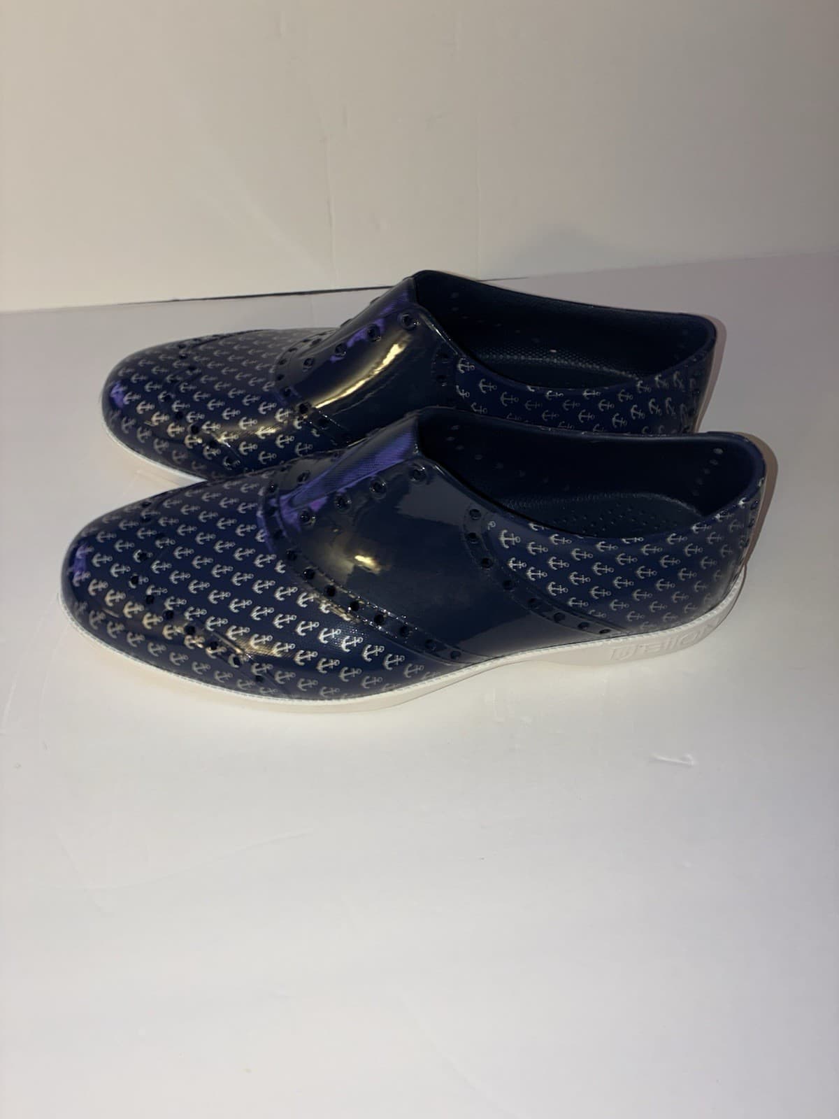 BiiON Men’s Slip-On Casual Shoes Blue Anchor Nautical Rubber Upper US 12 - Thumbnail 2