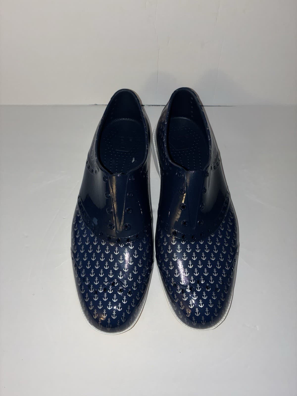 BiiON Men’s Slip-On Casual Shoes Blue Anchor Nautical Rubber Upper US 12