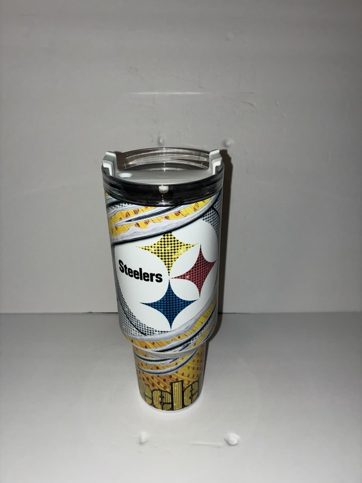 Pittsburgh Steelers NFL Handled Tumbler Cup w/ Lid Yellow Black White - Thumbnail 2
