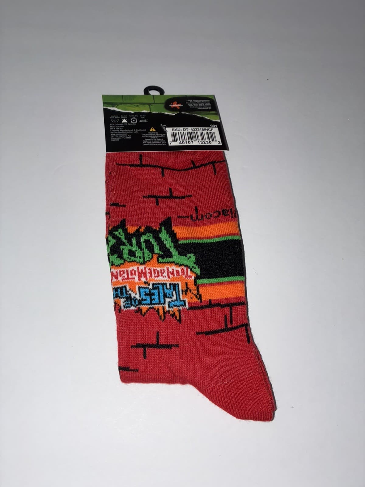 Teenage Mutant Ninja Turtles Novelty Crew Socks Retro Raphael Unisex Sz 6-12 NEW - Thumbnail 2