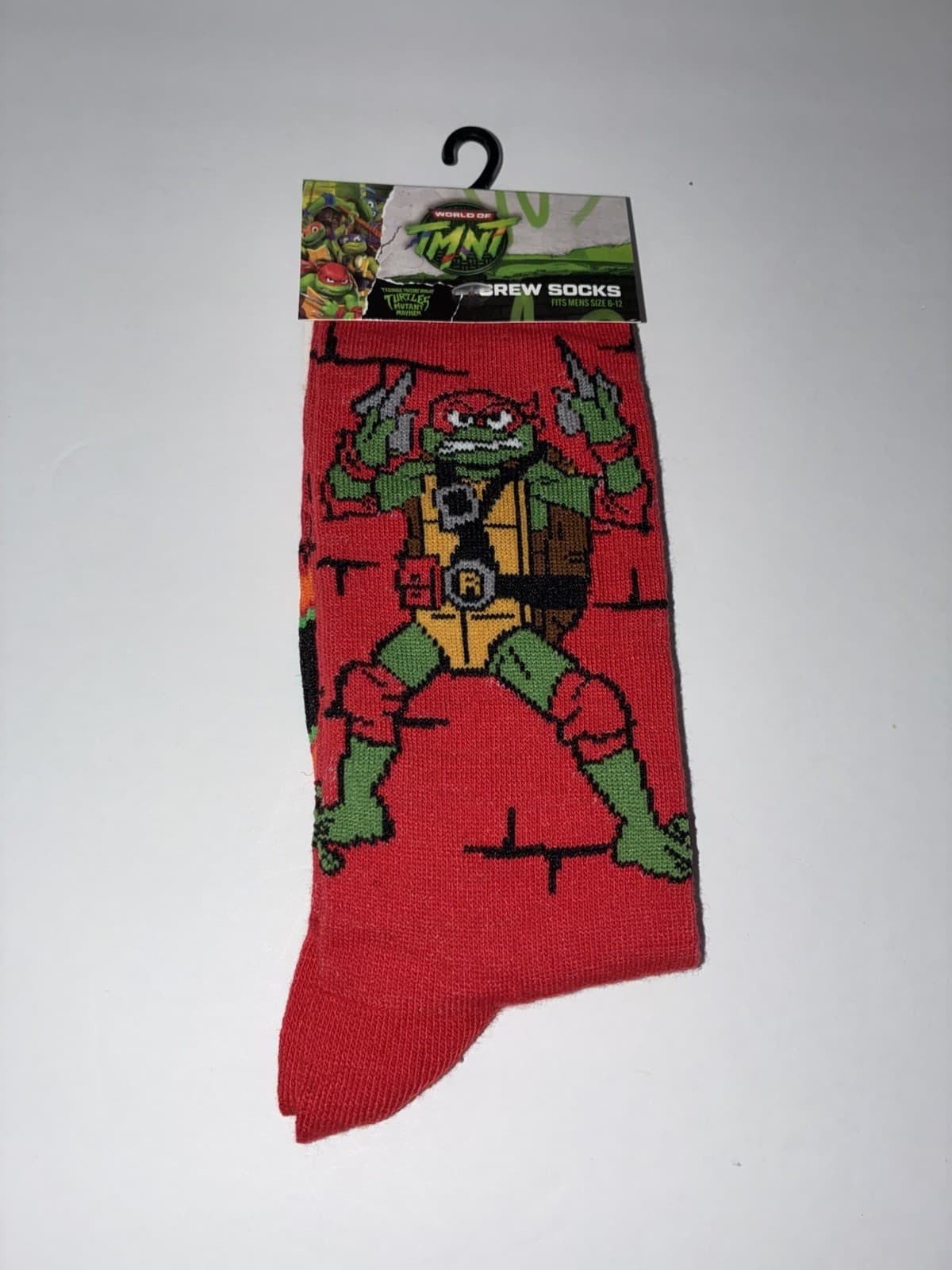 Teenage Mutant Ninja Turtles Novelty Crew Socks Retro Raphael Unisex Sz 6-12 NEW