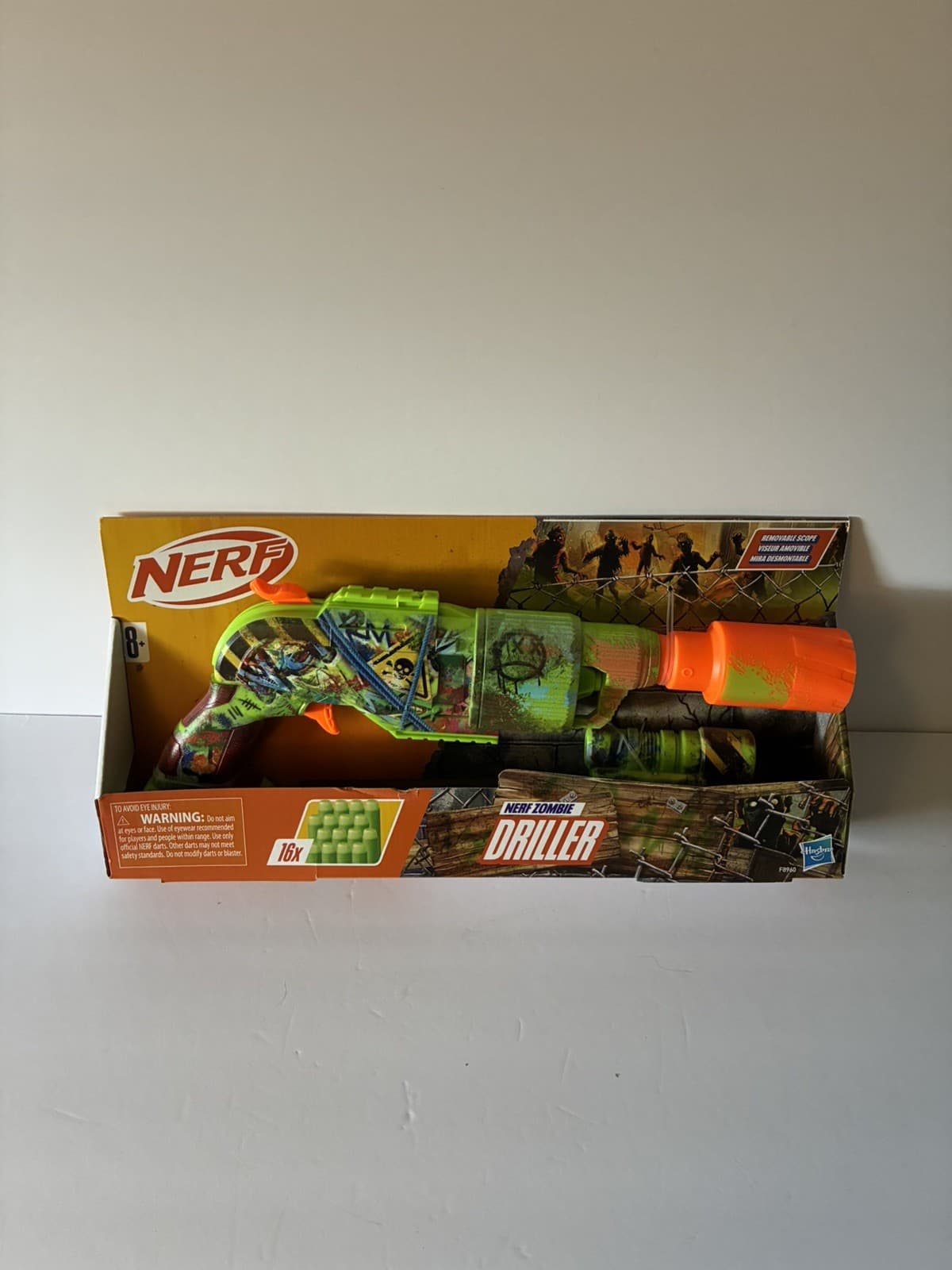Nerf Zombie Driller Dart Blaster, 16 Nerf Elite Darts, Rotating 5 Dart Cylinder,
