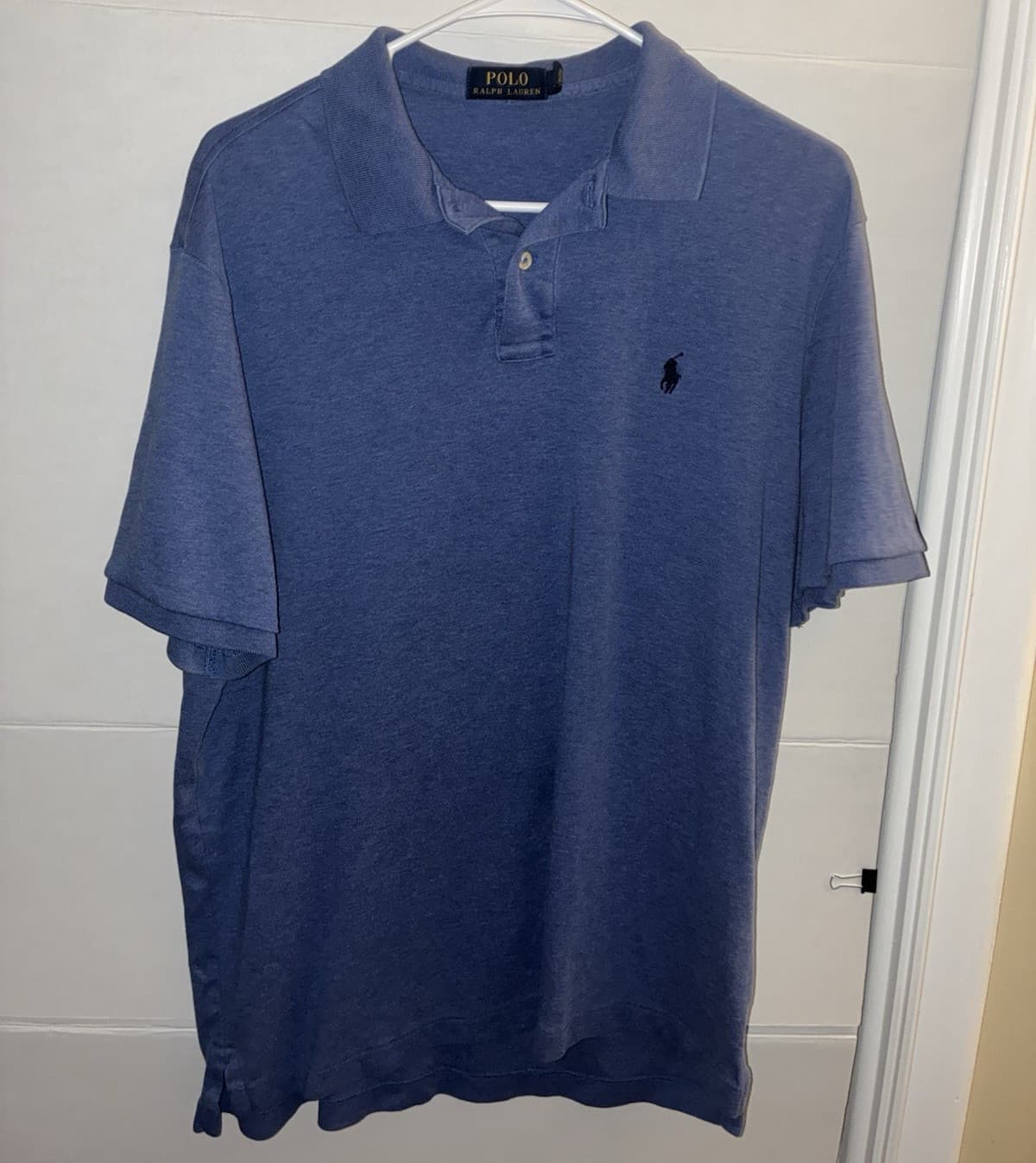 Polo Ralph Lauren Men's Blue Solid Short Sleeve Collared Logo Polo Shirt L