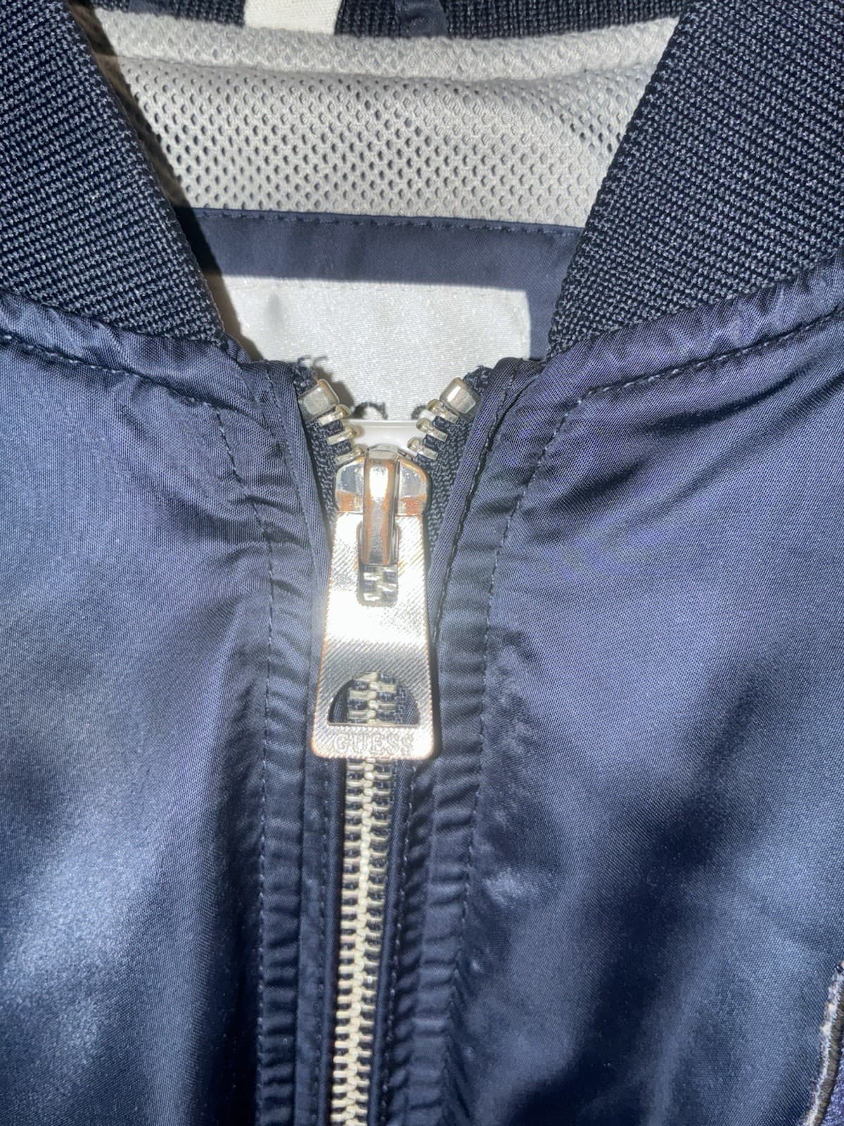 Vintage GUESS Men’s Blue Bomber Jacket Full Zip XL Embroidered Logo Band Collar - Thumbnail 3