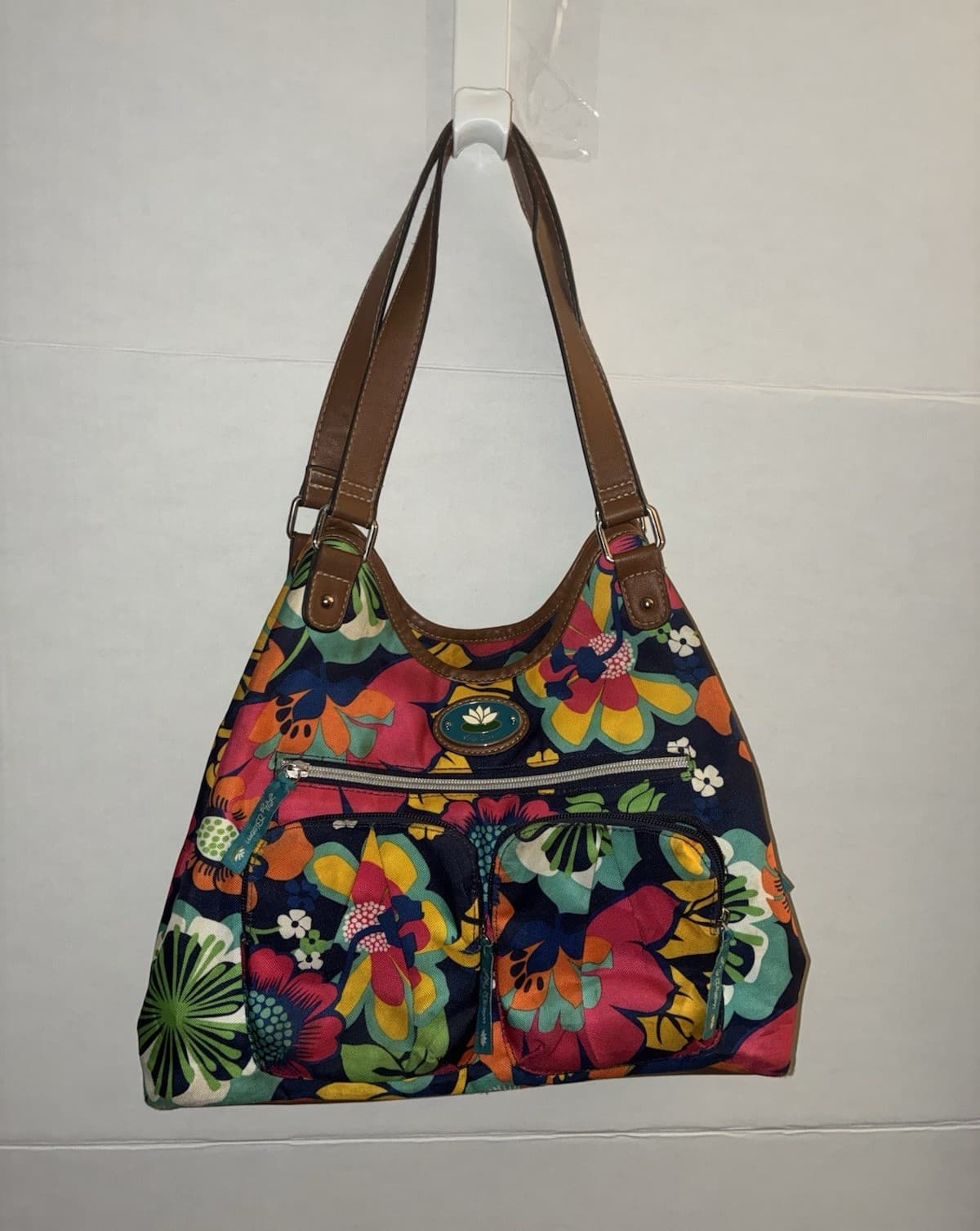 Lily Bloom Floral Multicolor Medium Shoulder Bag Zip/Magnetic, Pockets, Brown