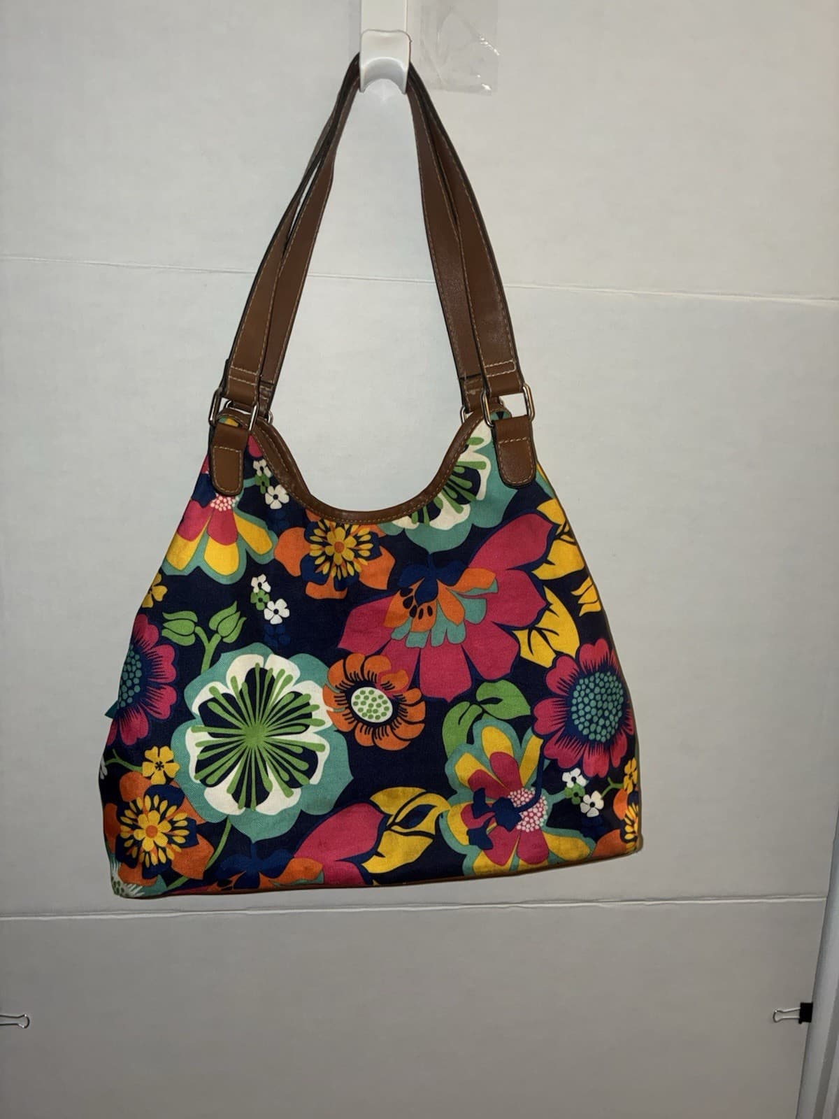 Lily Bloom Floral Multicolor Medium Shoulder Bag Zip/Magnetic, Pockets, Brown - Thumbnail 6