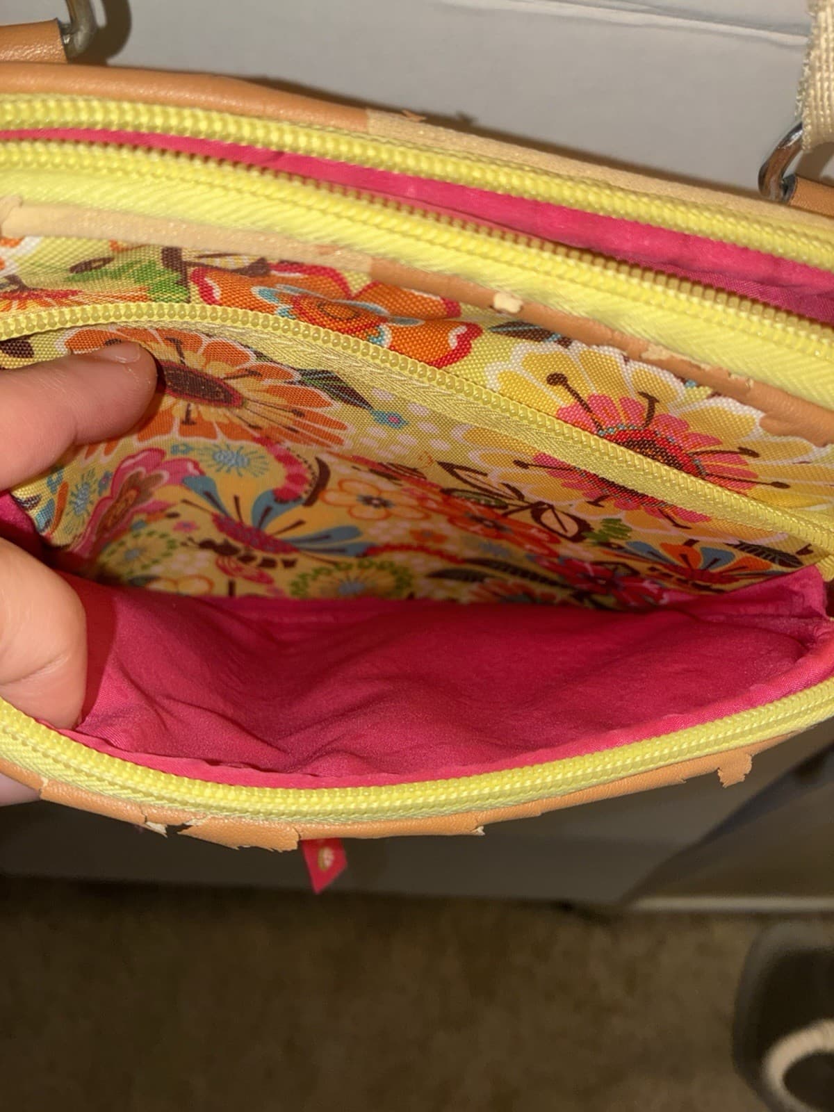 Lily Bloom Floral Multicolor Crossbody Bag Multi-Zip Pockets Pink Lining - Thumbnail 5