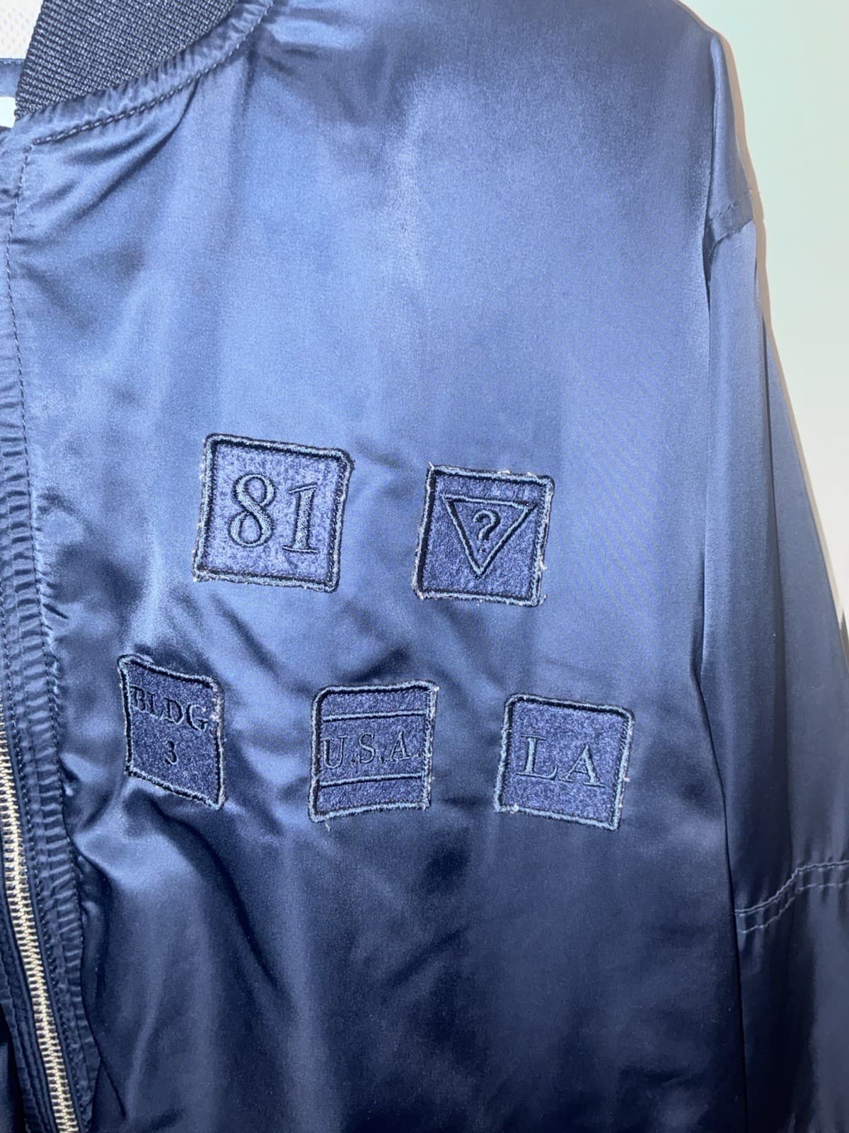 Vintage GUESS Men’s Blue Bomber Jacket Full Zip XL Embroidered Logo Band Collar - Thumbnail 2