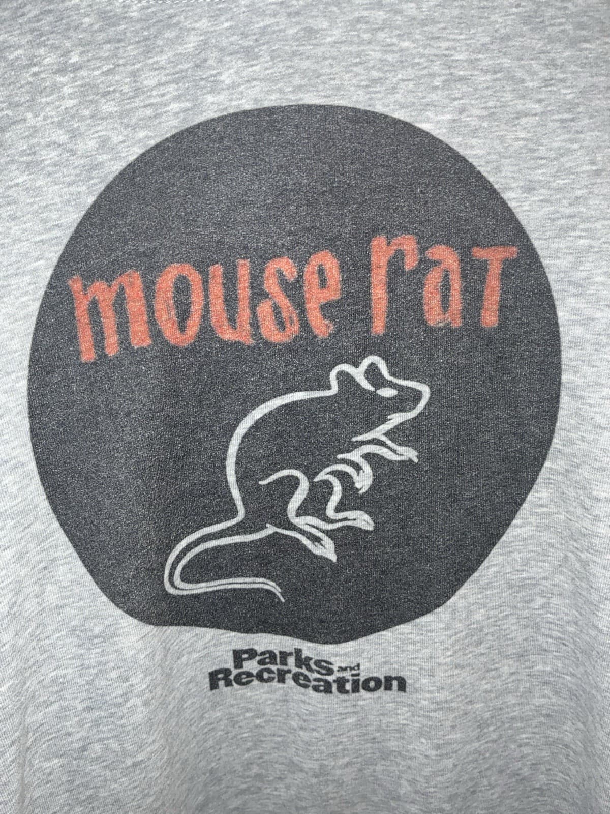 Men's L Gray Mouse Rat Parks and Recreation Fleece Pullover Hoodie w/ Pockets - Thumbnail 2