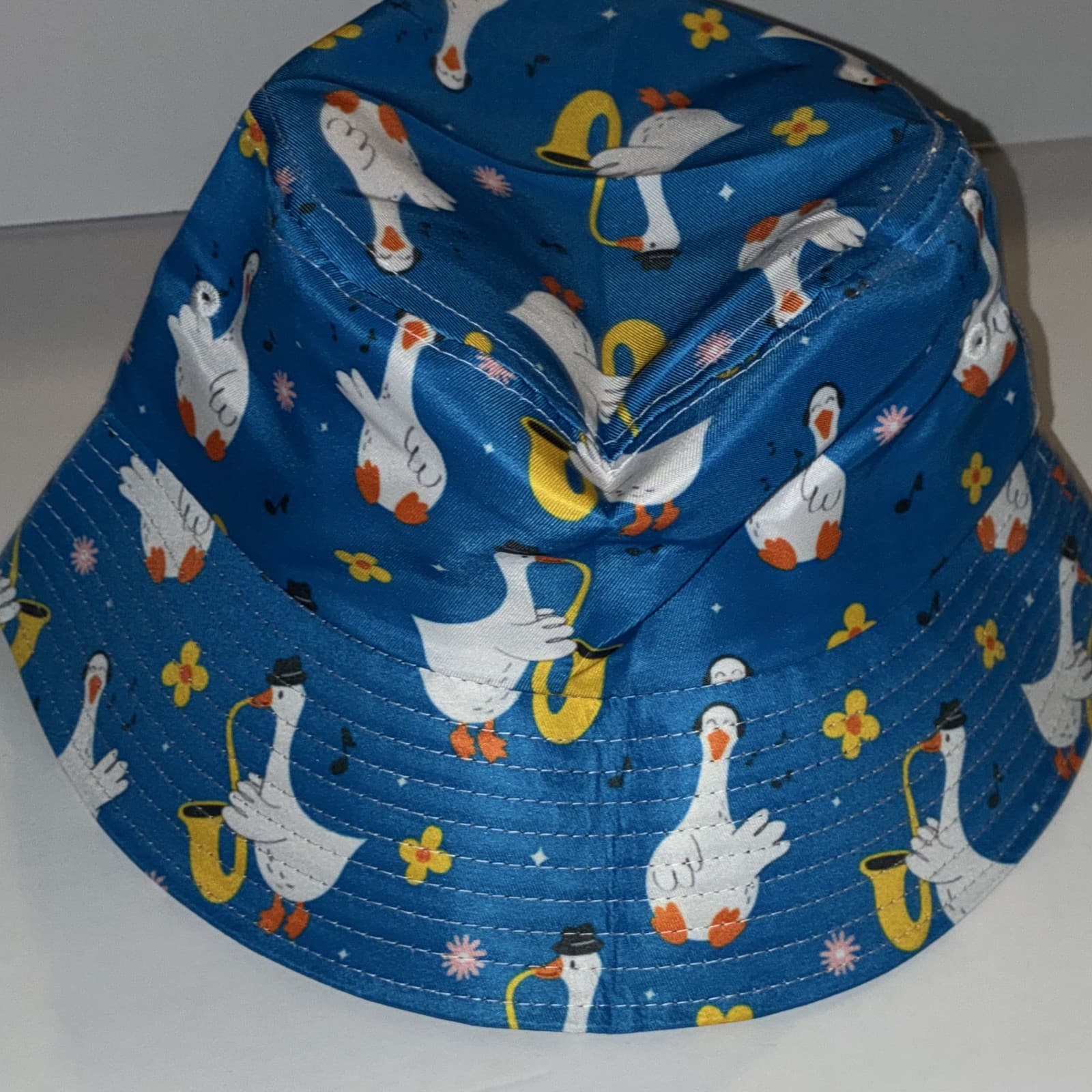 Blue Novelty Goose Print Bucket Hat One Size Kid's Casual Animal Theme