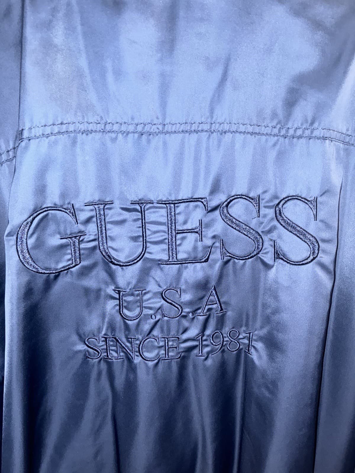 Vintage GUESS Men’s Blue Bomber Jacket Full Zip XL Embroidered Logo Band Collar - Thumbnail 7
