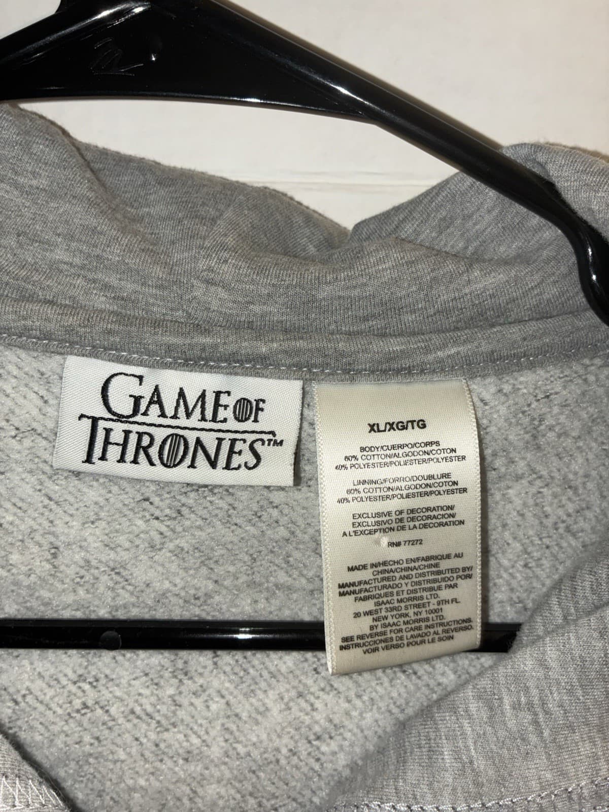 Game of Thrones House Stark Winterfell Gray Full-Zip Hoodie w/ Pockets XL - Thumbnail 4