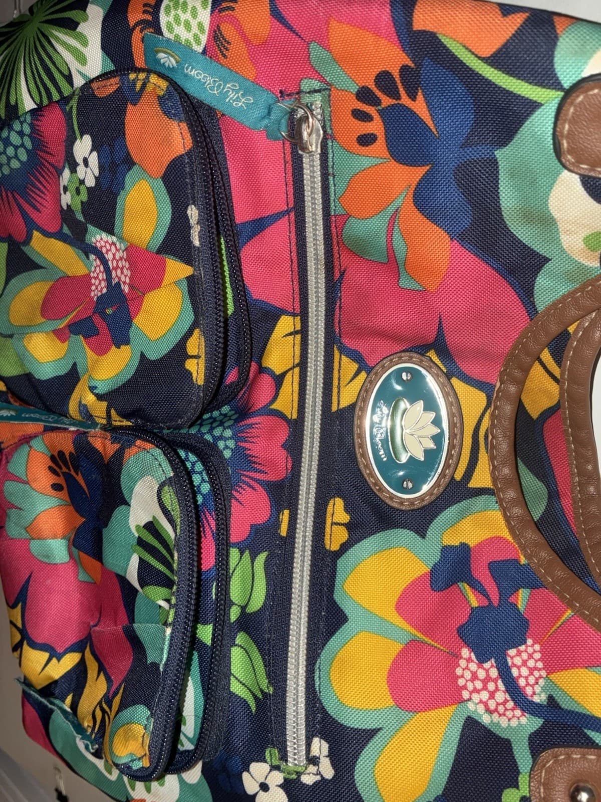 Lily Bloom Floral Multicolor Medium Shoulder Bag Zip/Magnetic, Pockets, Brown - Thumbnail 2