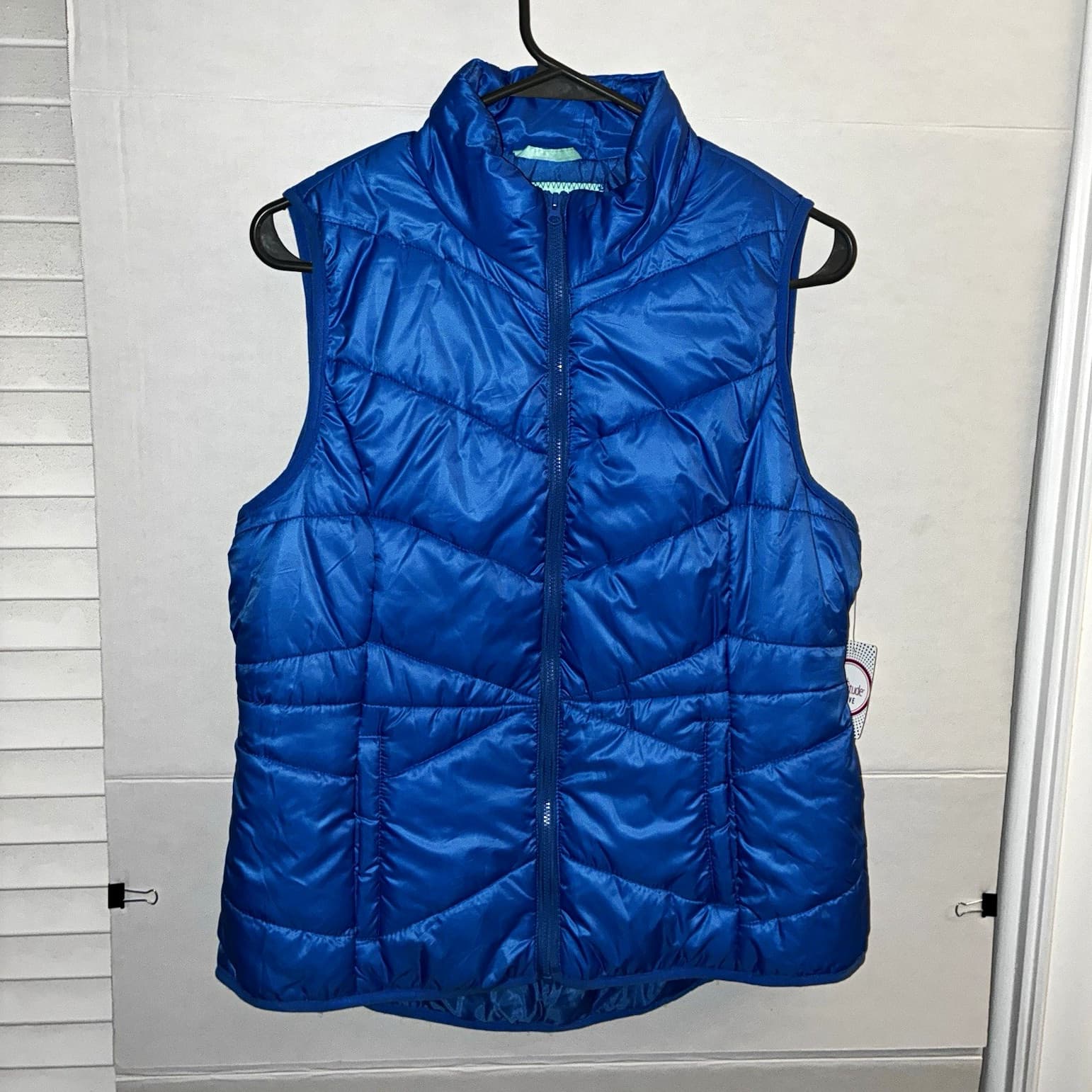 Flirtitude Active Women’s Blue Puffer Vest Full Zip Nylon Mid-Length Size L