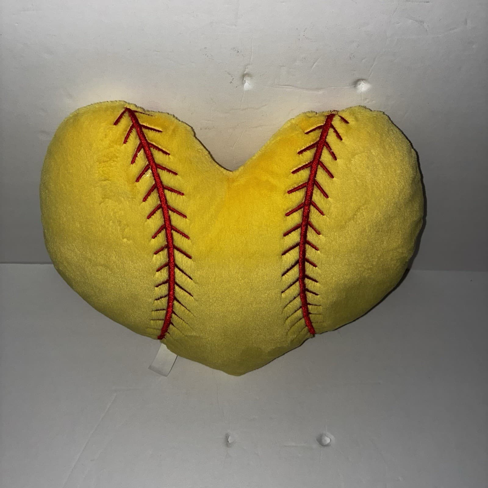 Akairi Yellow Heart Softball Stitch Plush Pillow, Red Stitching, Valentine’s - Thumbnail 2