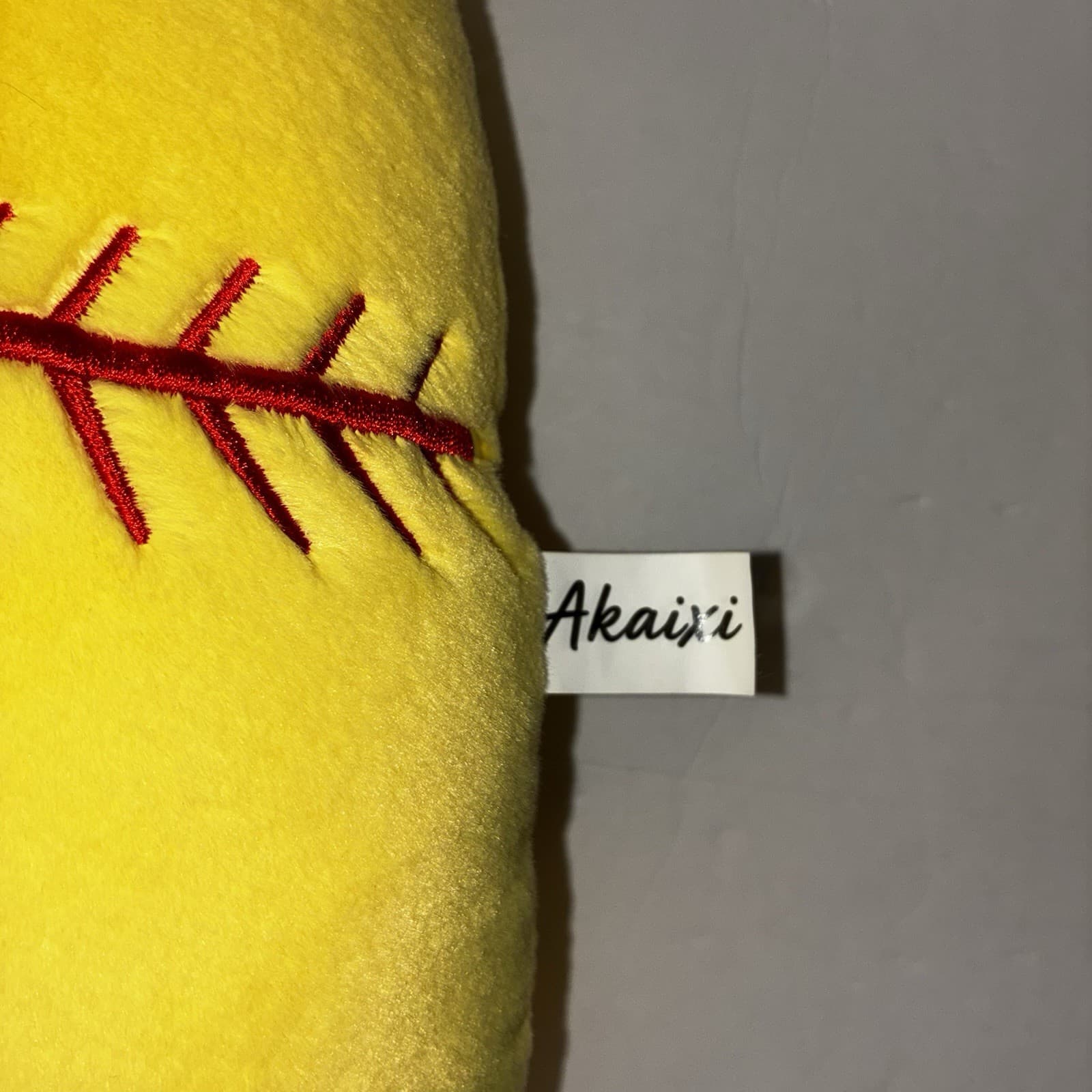 Akairi Yellow Heart Softball Stitch Plush Pillow, Red Stitching, Valentine’s - Thumbnail 3
