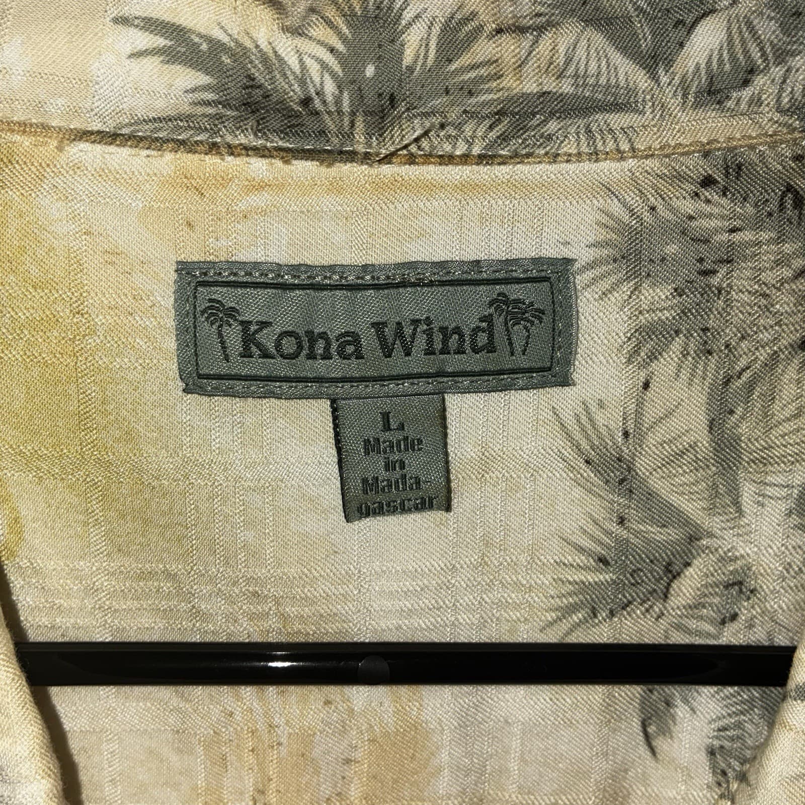 Kona Wind Men's L Hawaiian Tropical Palm SS Button-Up Spread Collar Pockets - Thumbnail 2