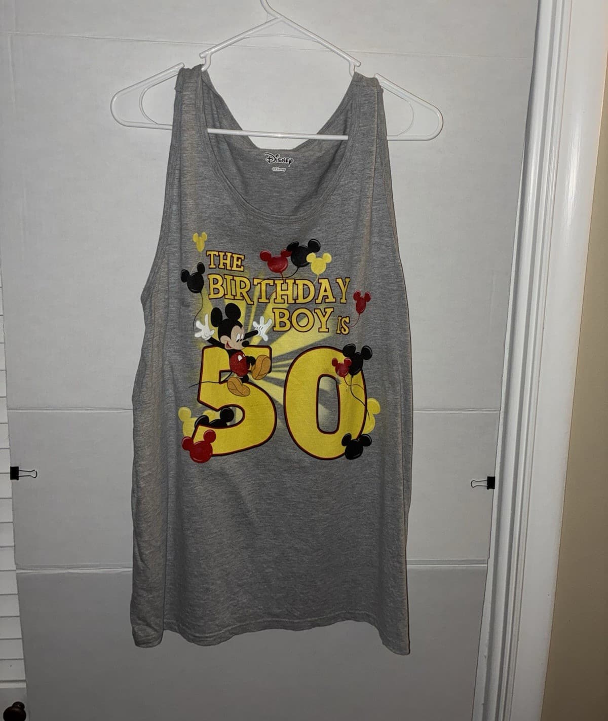 Disney Mickey Mouse "The Birthday Boy Is 50" Gray Sleeveless Tank Top L/XL
