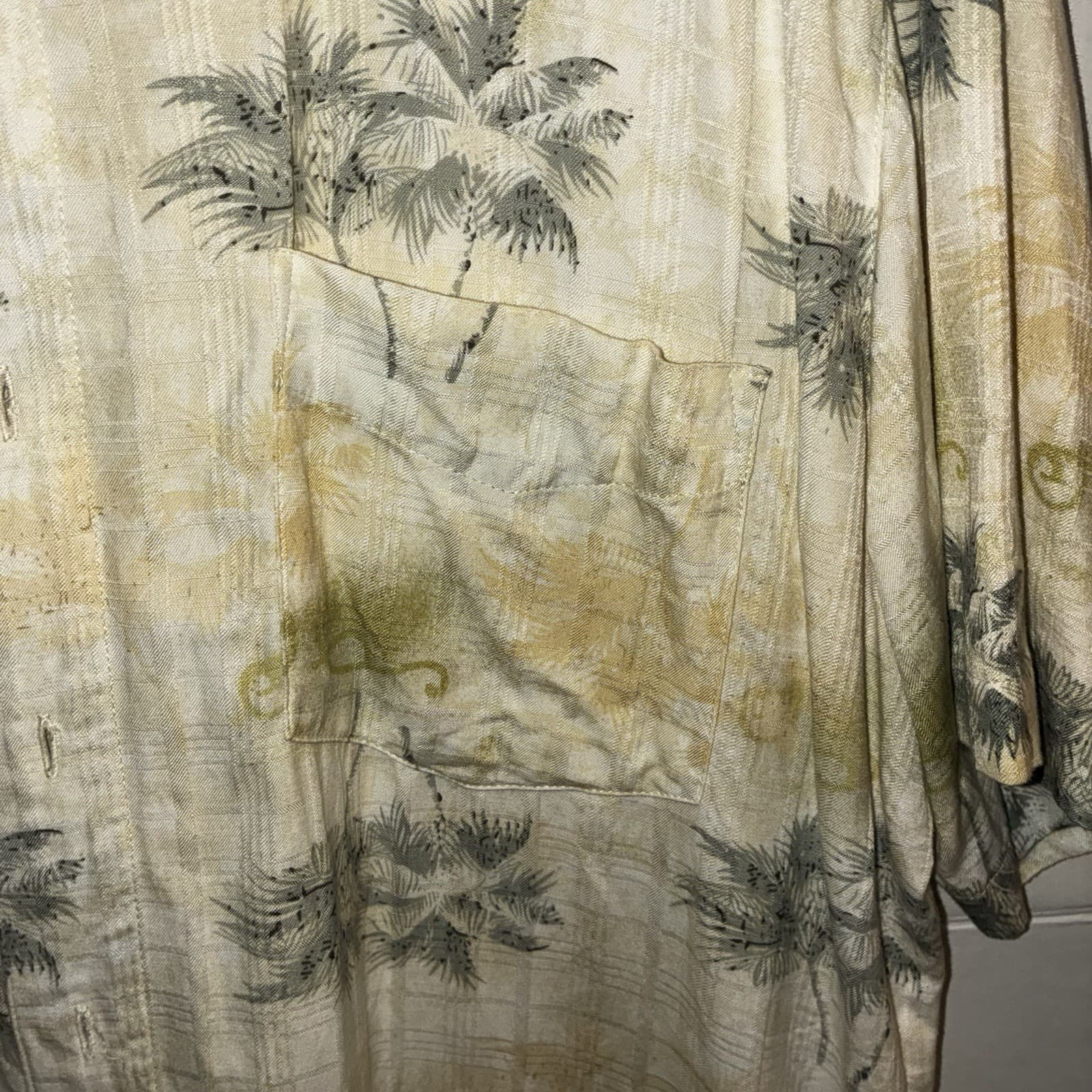 Kona Wind Men's L Hawaiian Tropical Palm SS Button-Up Spread Collar Pockets - Thumbnail 3