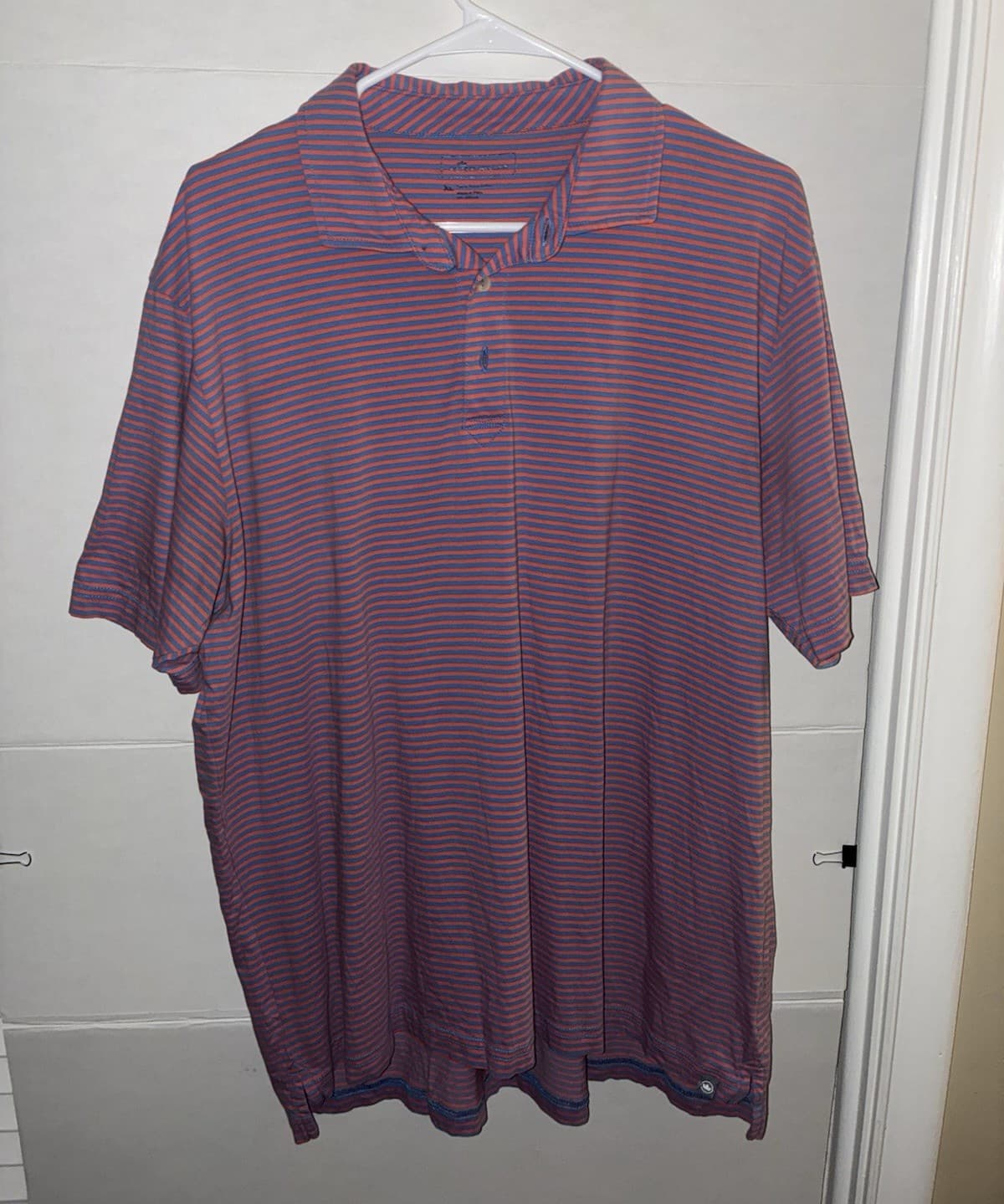 Peter Millar Men's Striped Cotton Short Sleeve Button Polo XL