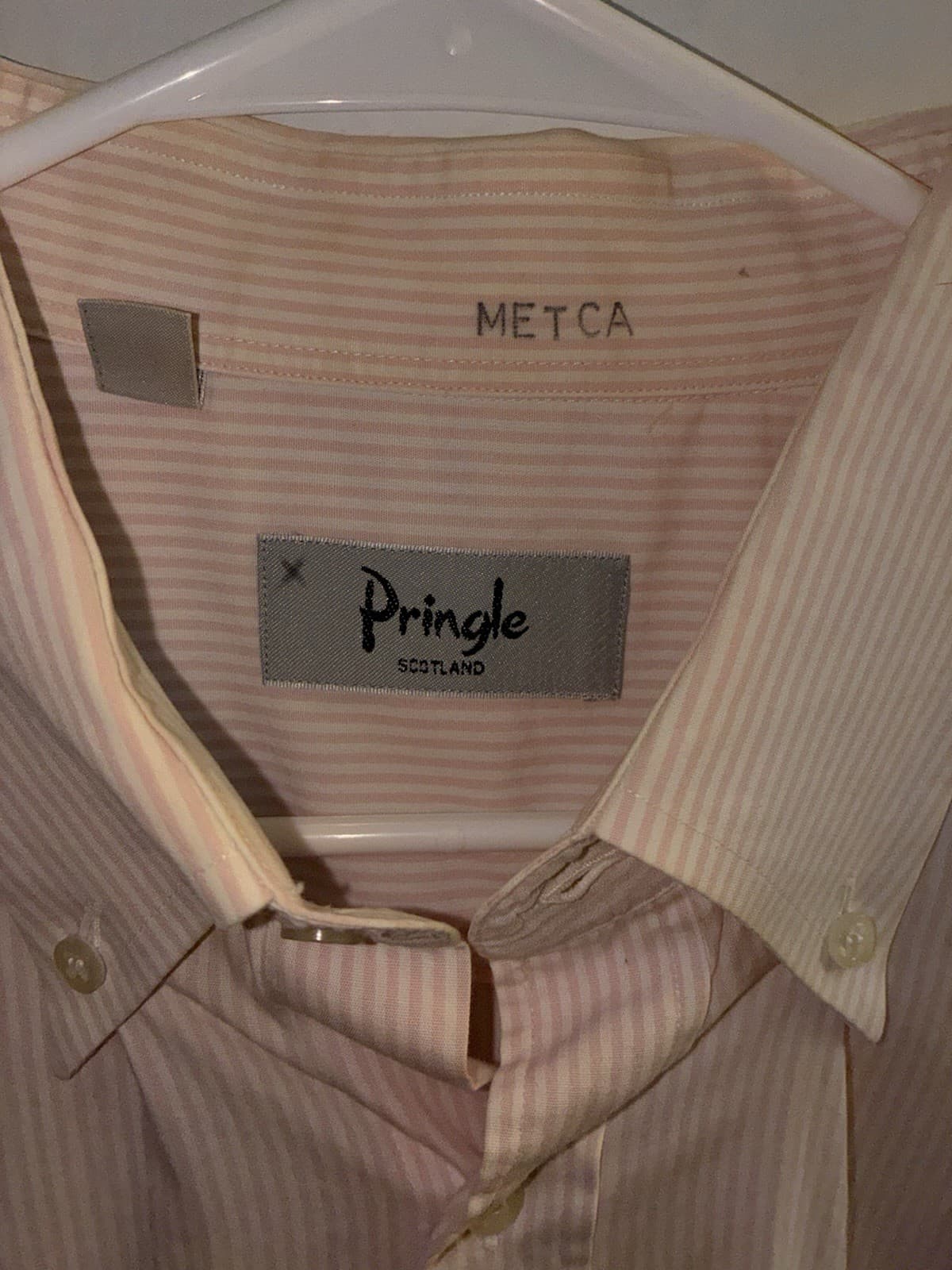 Pringle of Scotland METCA Men's XL Pink White Striped SS Button-Down Pockets - Thumbnail 4