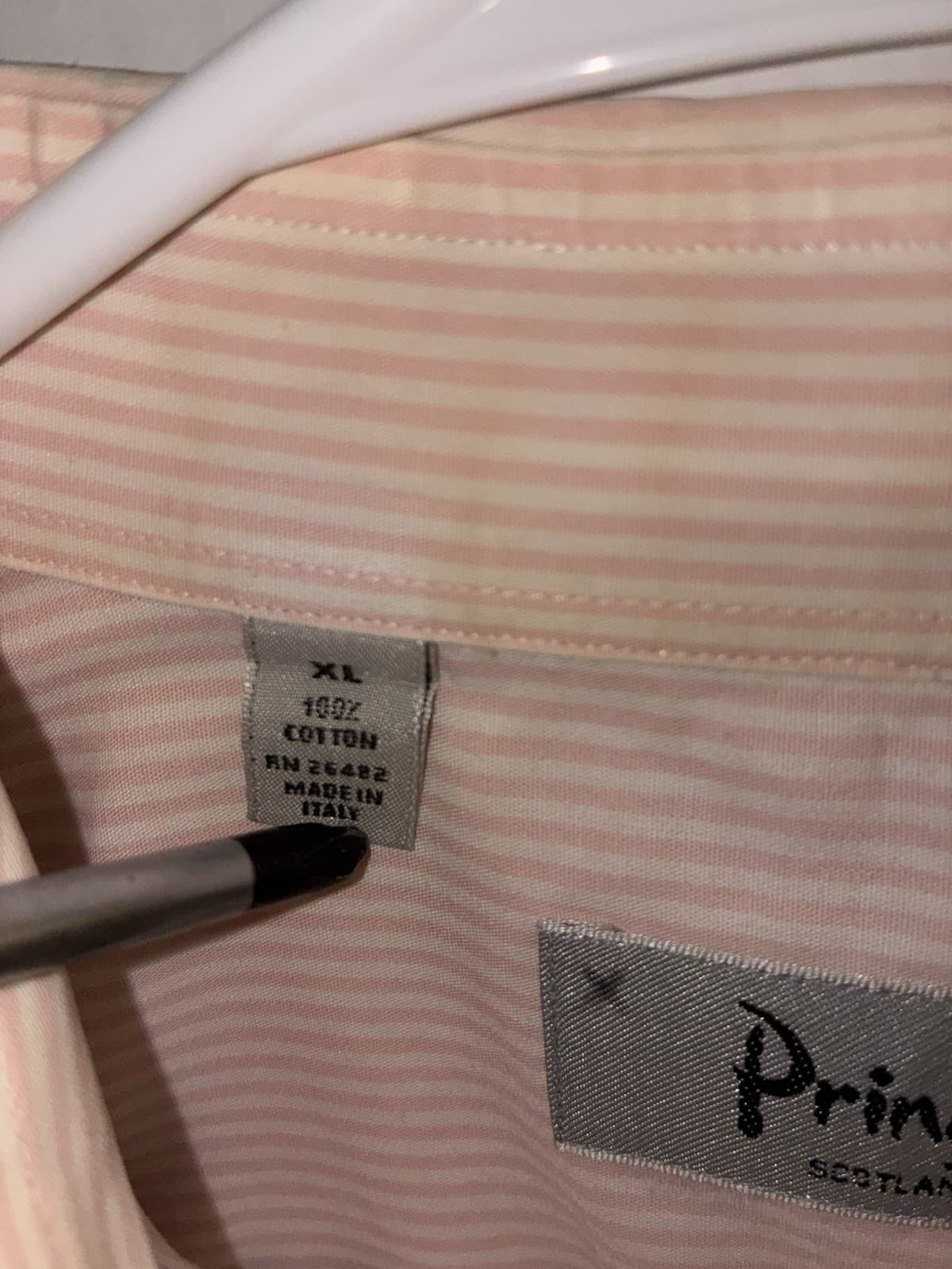 Pringle of Scotland METCA Men's XL Pink White Striped SS Button-Down Pockets - Thumbnail 3
