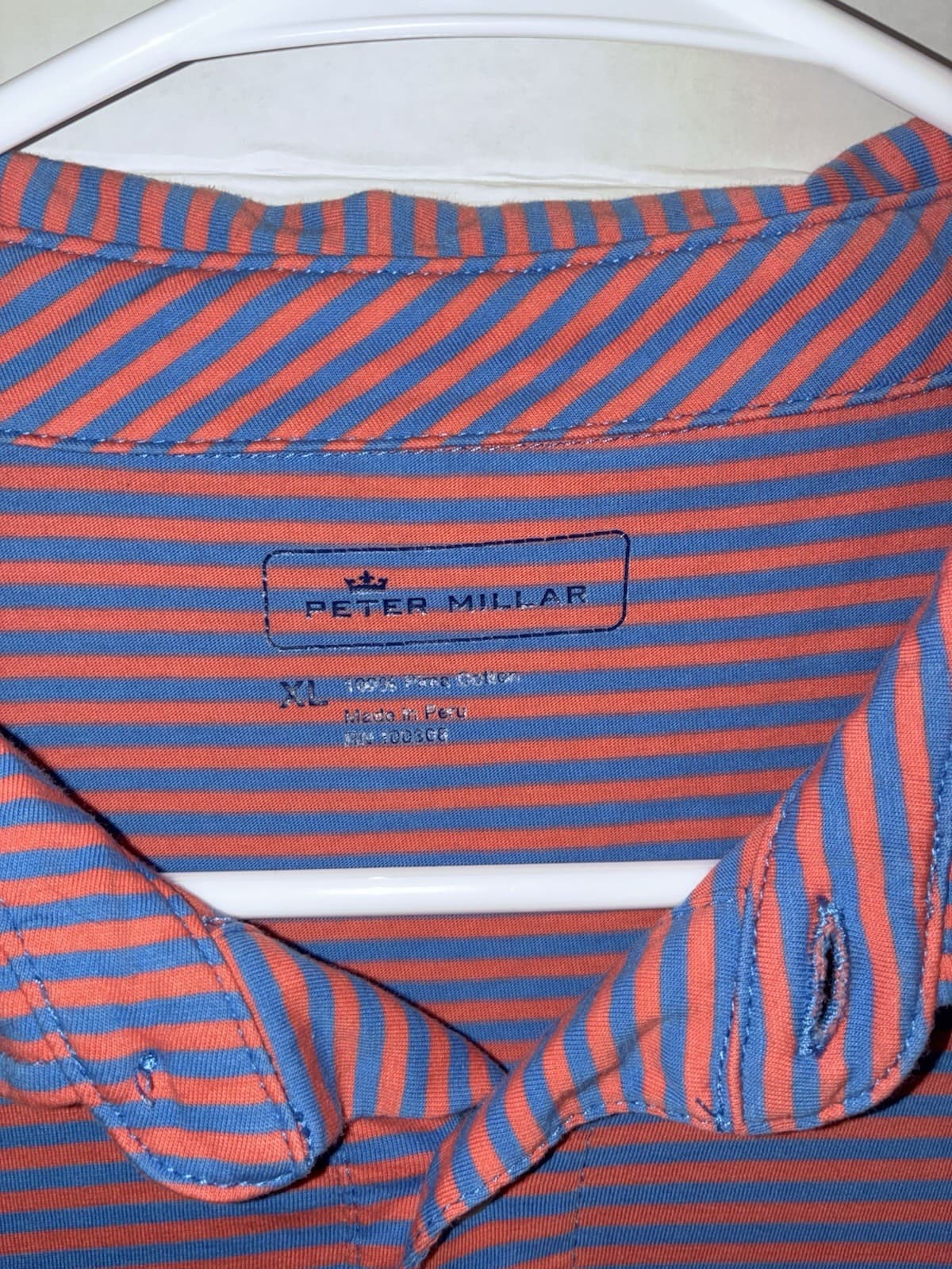 Peter Millar Men's Striped Cotton Short Sleeve Button Polo XL - Thumbnail 2