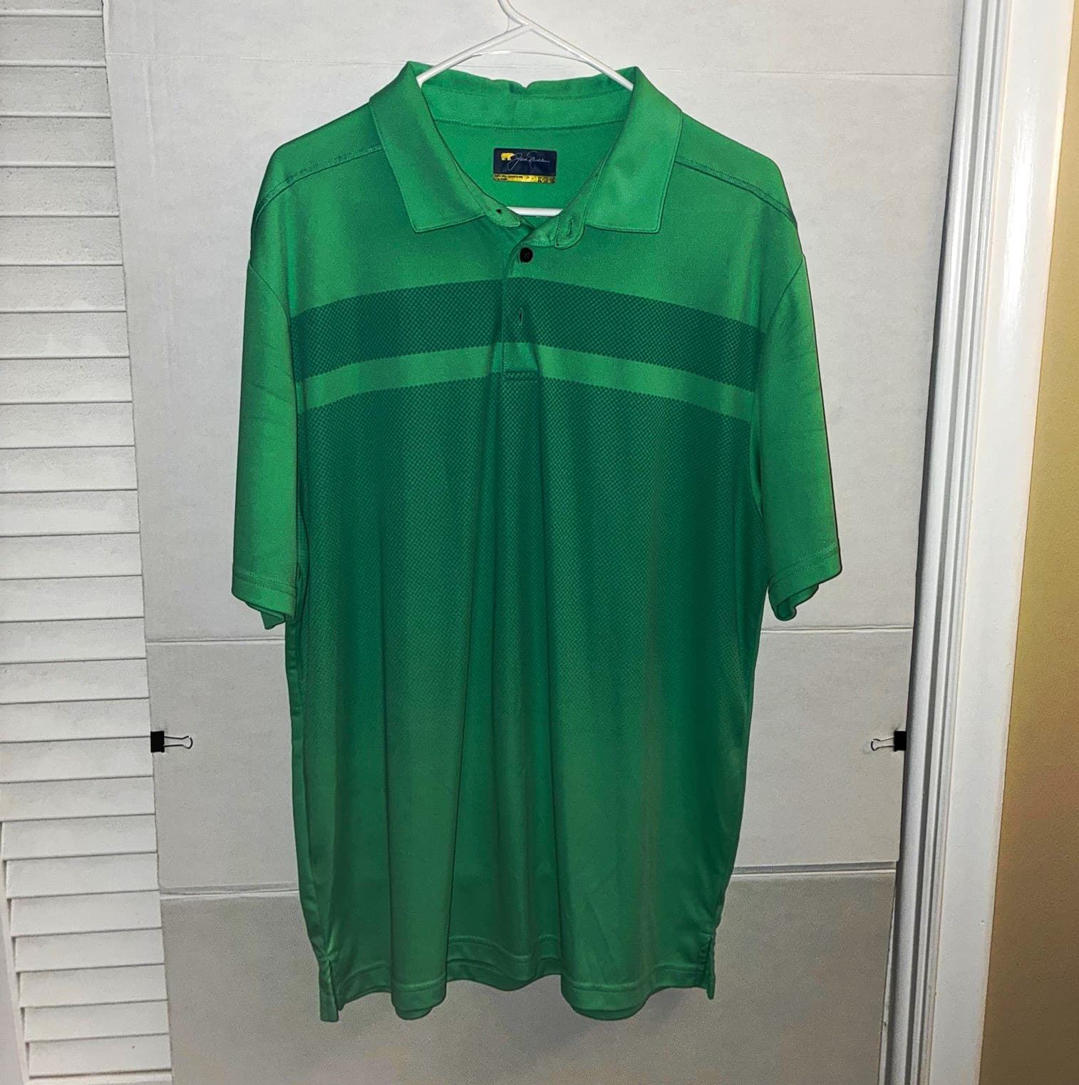 Jack Nicklaus Men's Green Solid Knit Short Sleeve Polo XL Embroidered Bear Golf