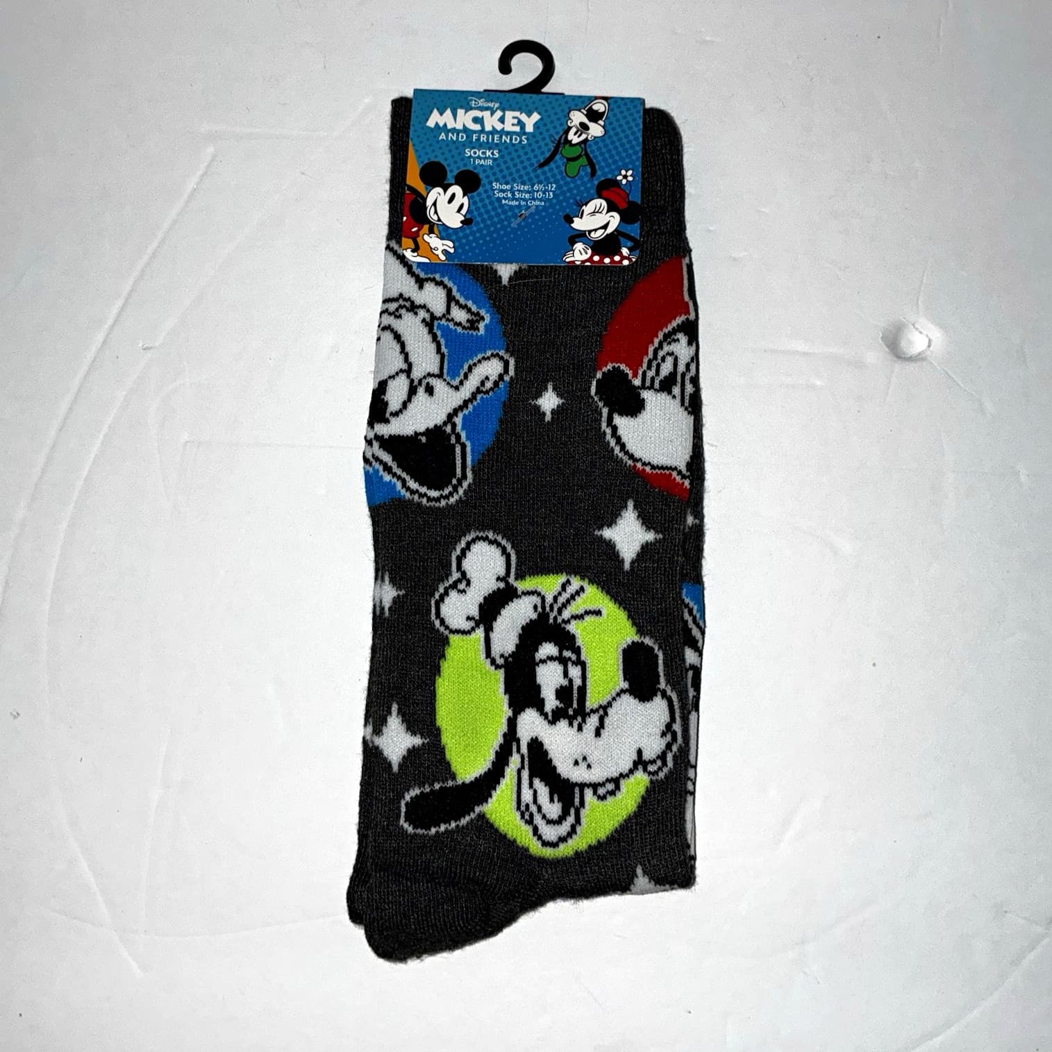 Disney Mickey & Friends Women's Crew Socks 9-11 Gray/Multicolor 1 Pair