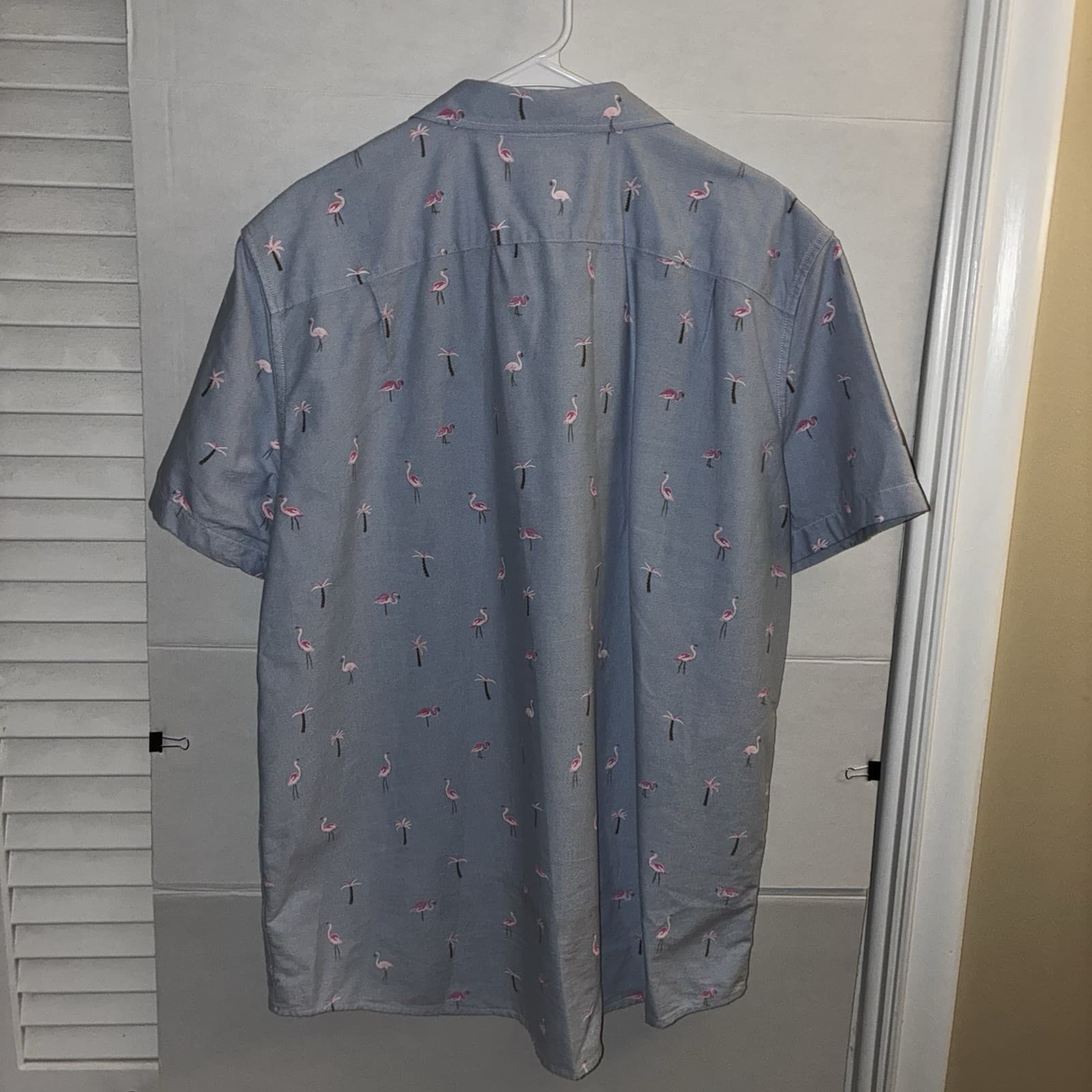 American Eagle Men's XXL Blue Tropical Floral Print SS Button-Up Point Collar - Thumbnail 4