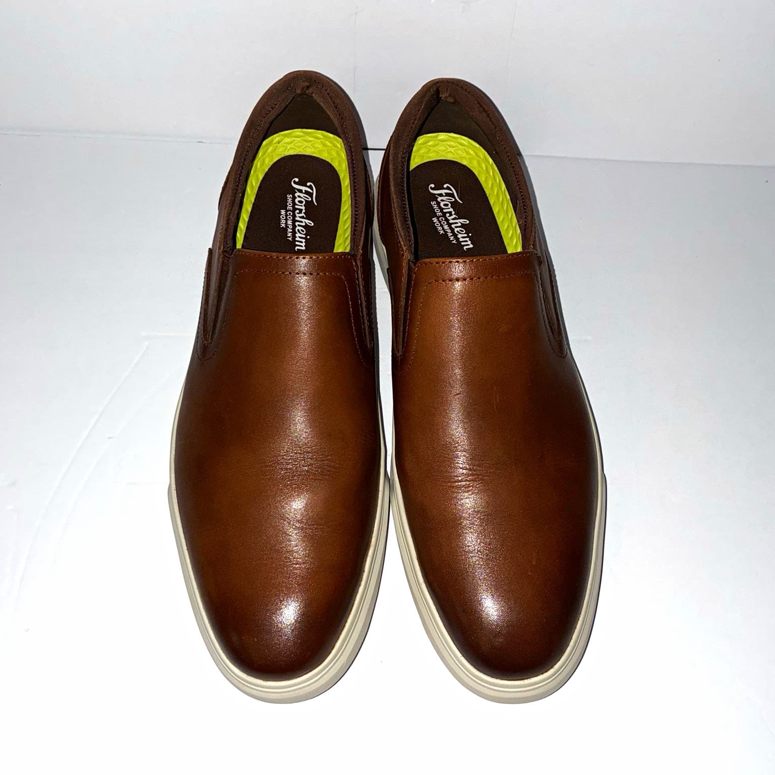 Florsheim Men’s Slip-On Casual Shoes Brown Leather Round Toe US Size 11eee