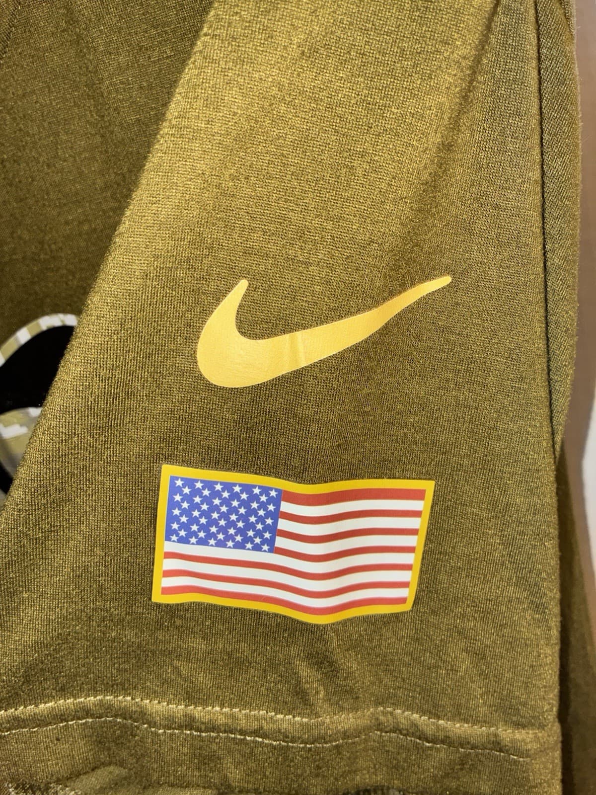 Nike Pittsburgh Penguins NHL Camo Logo USA Flag Sleeve Olive Green T-Shirt - Thumbnail 3
